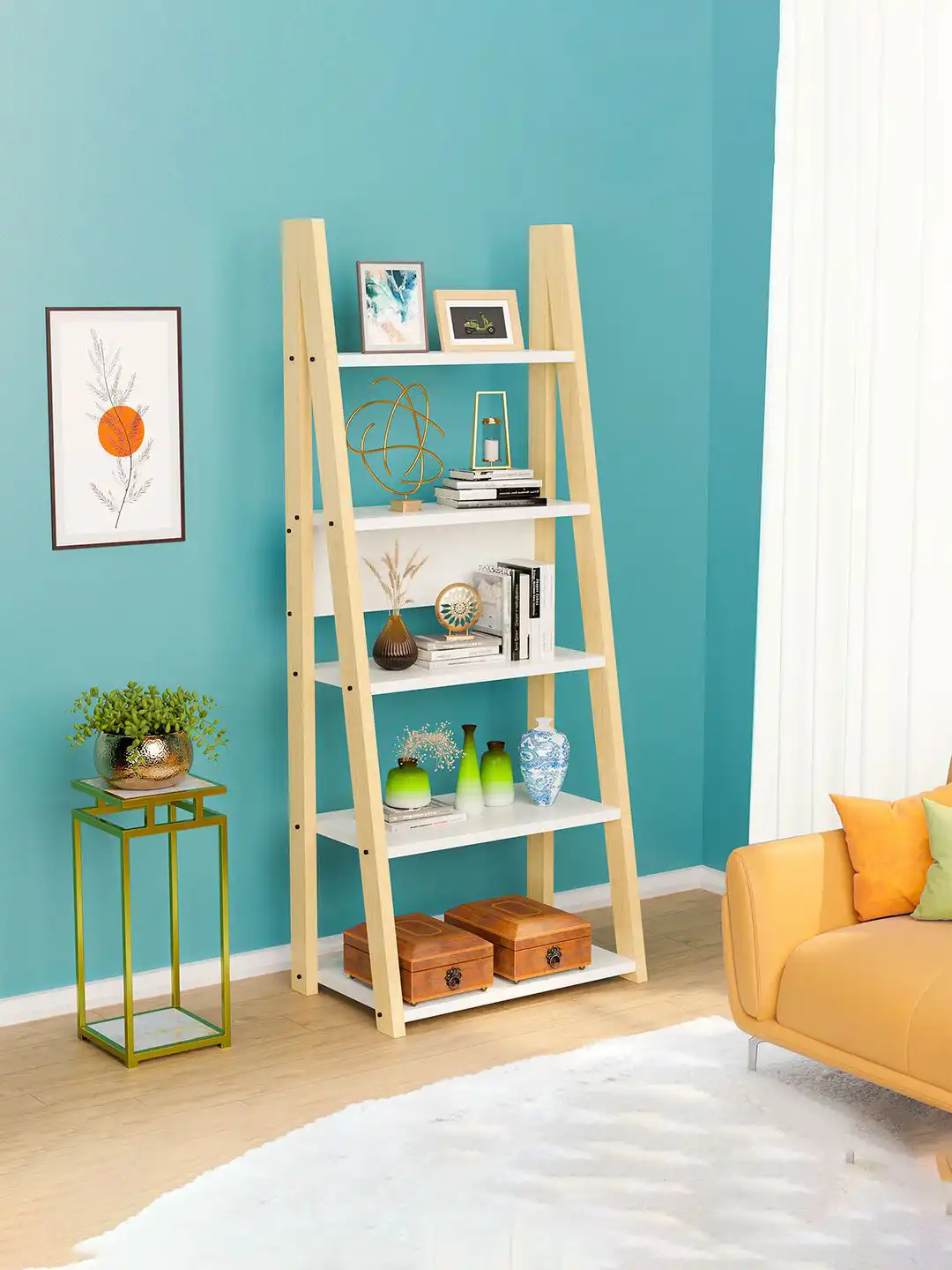Buy Kuber Industries White 5 Layer Ladder Book Shelf Wooden Rack