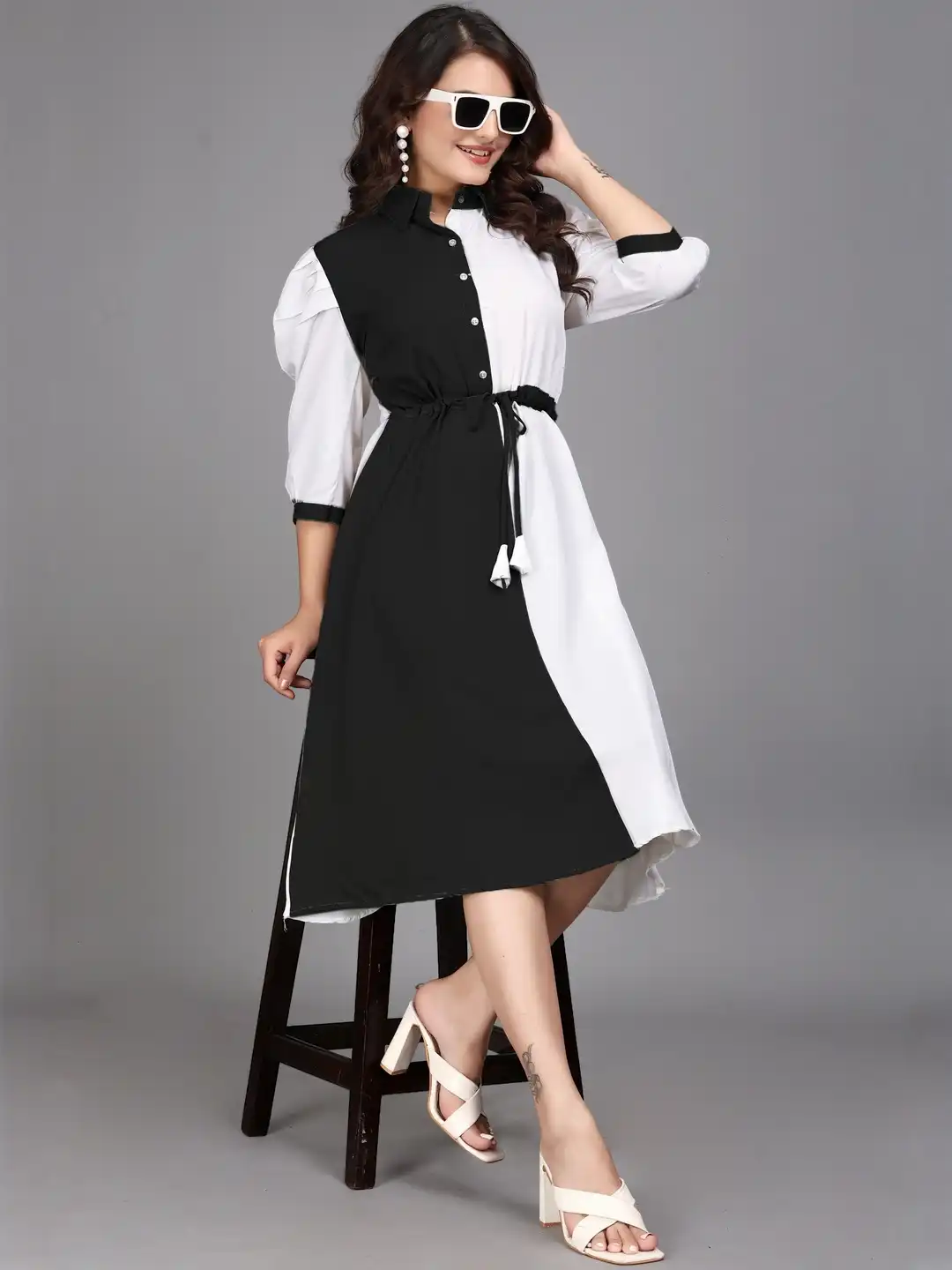 Buy HEMANG FASHION Women White & Black Cotton Fit & Flare Dress - Dresses  for Women 36651596 | Myntra