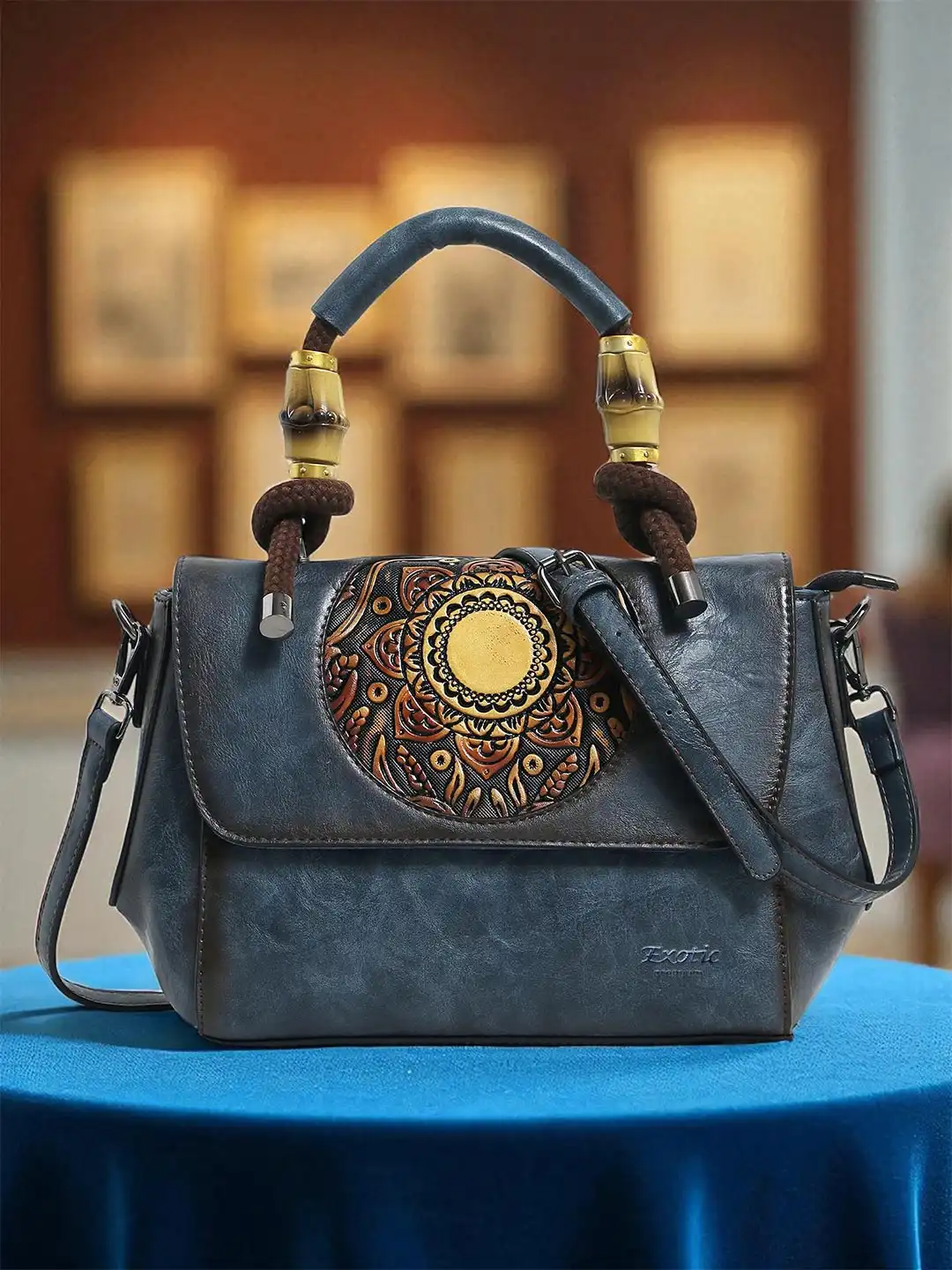 Buy Exotic Women Embellished Structured Leather Satchel Bag