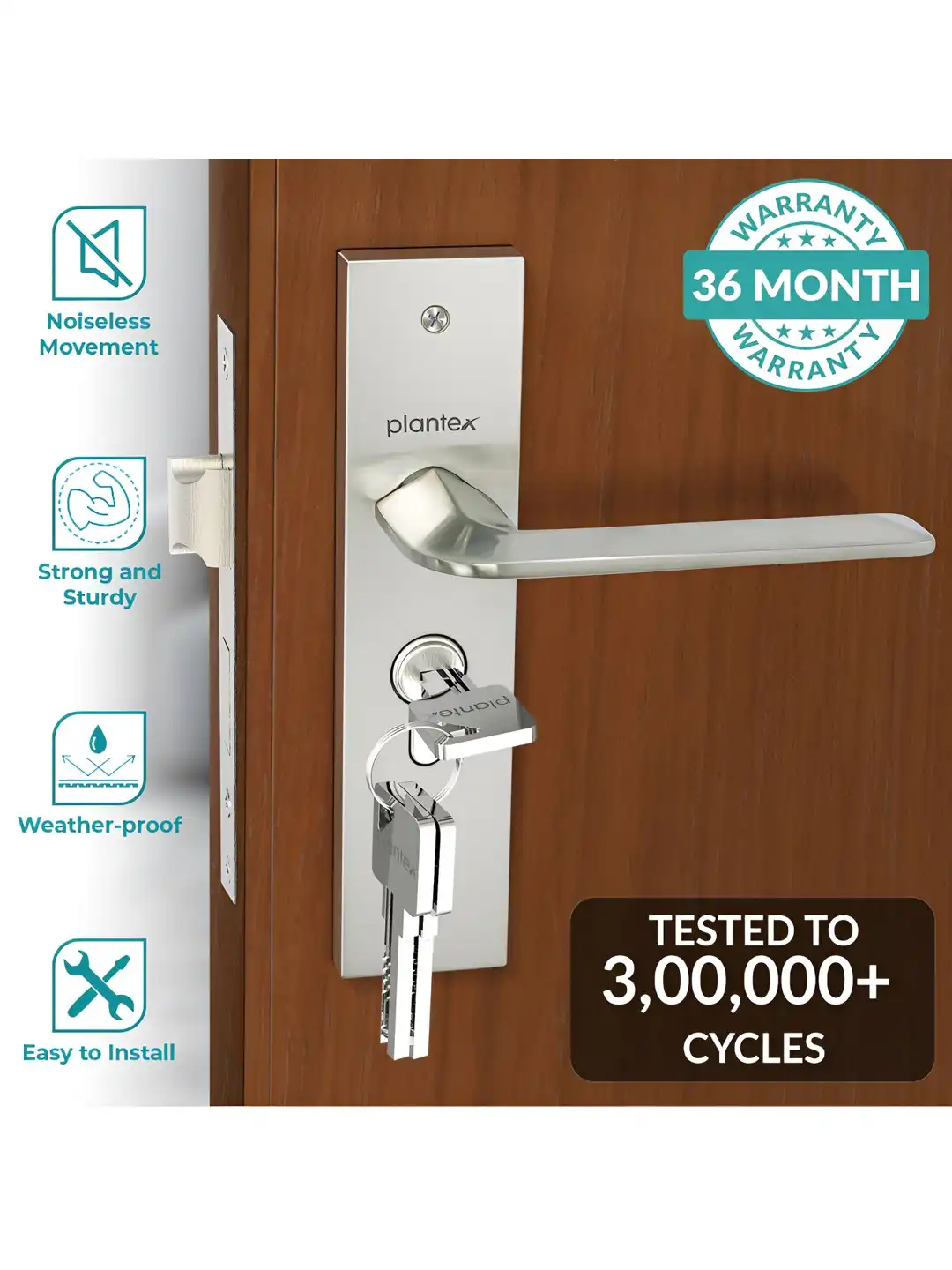 Buy Plantex Silver Mort Handle Lock - Door Lock for Unisex