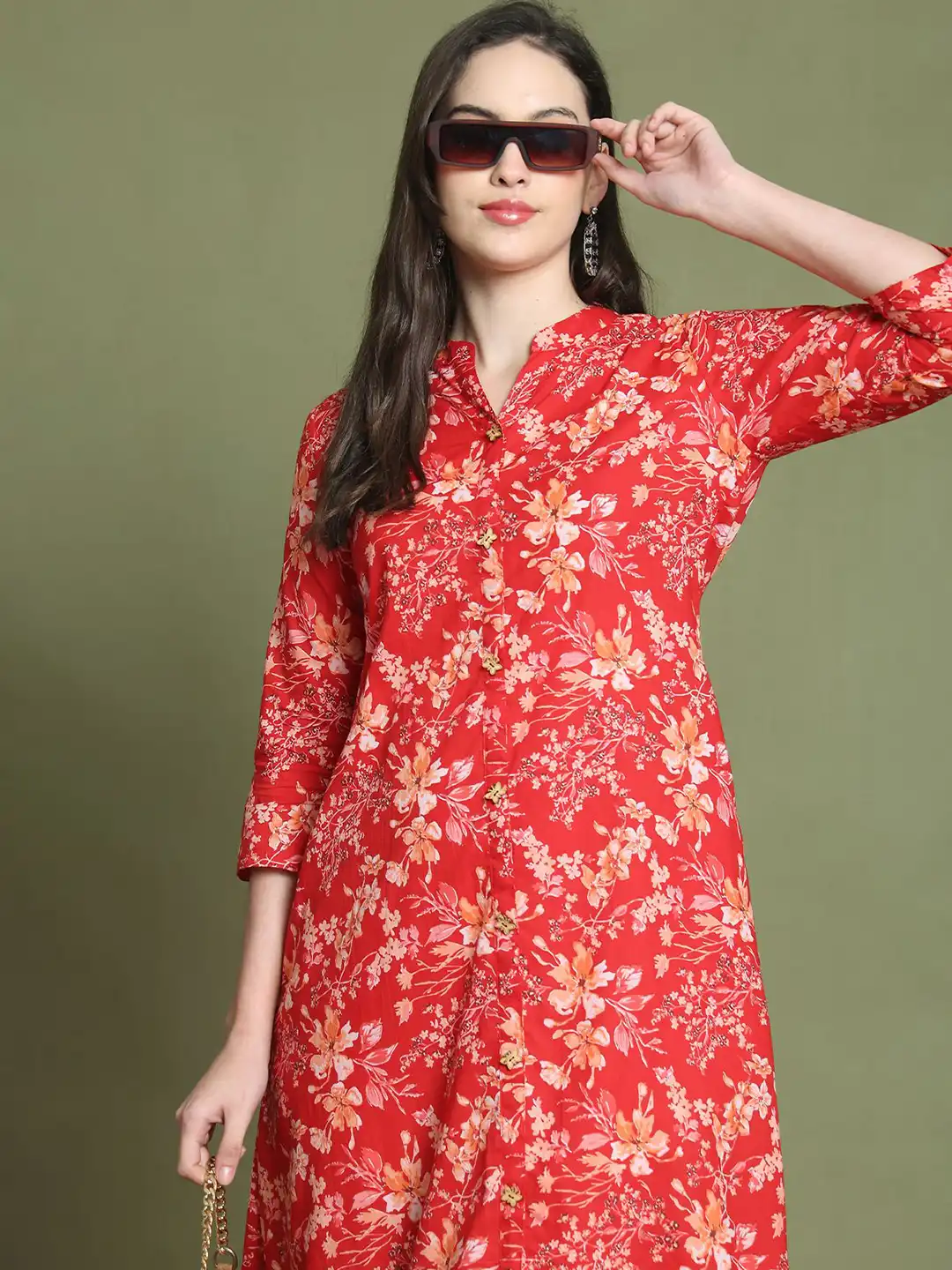 Buy Merira Women Floral Printed Pure Cotton Midi Shirt Dress