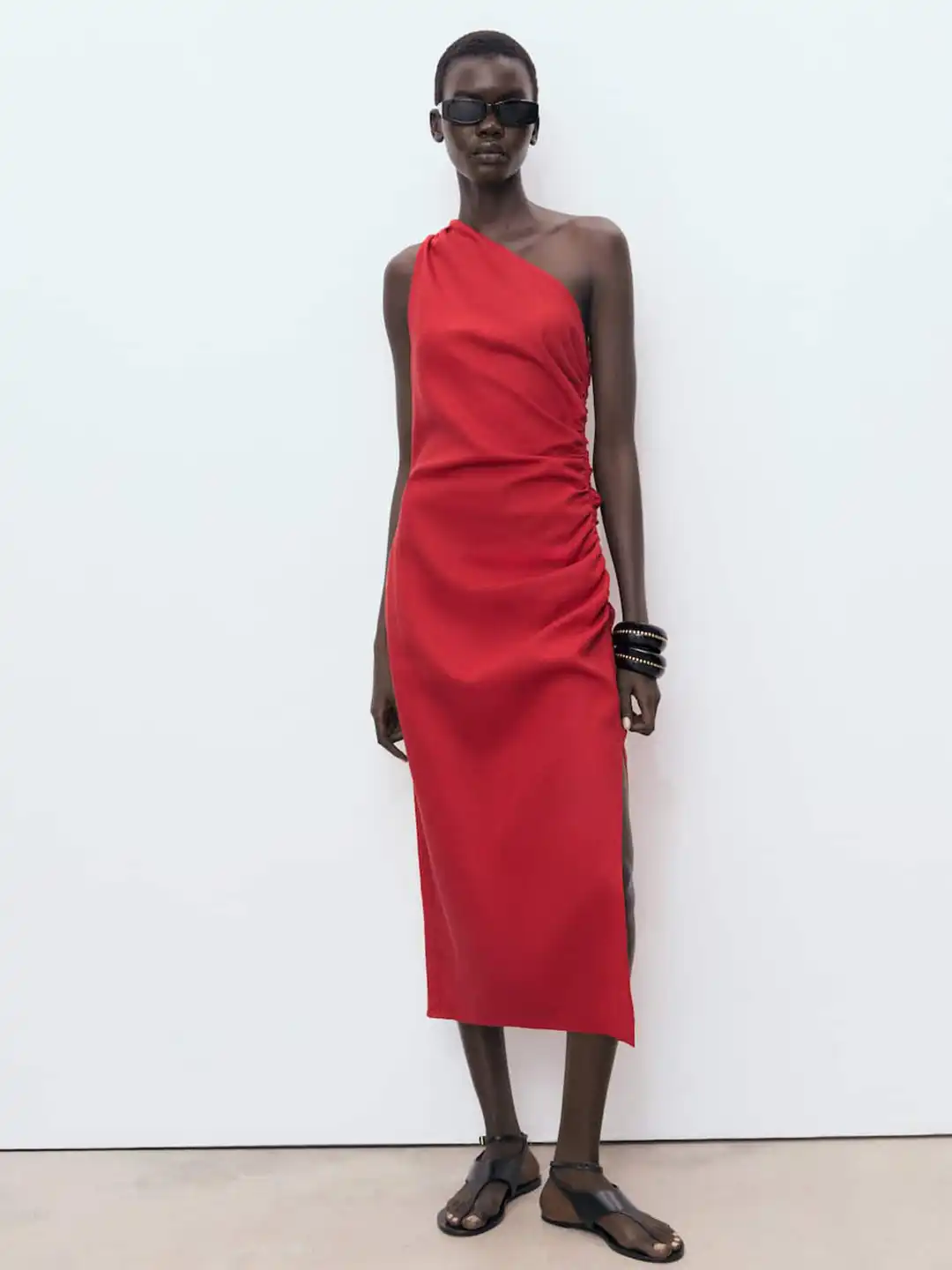 mango red dress one shoulder MANGO Naty One Shoulder Column Maxi Dress