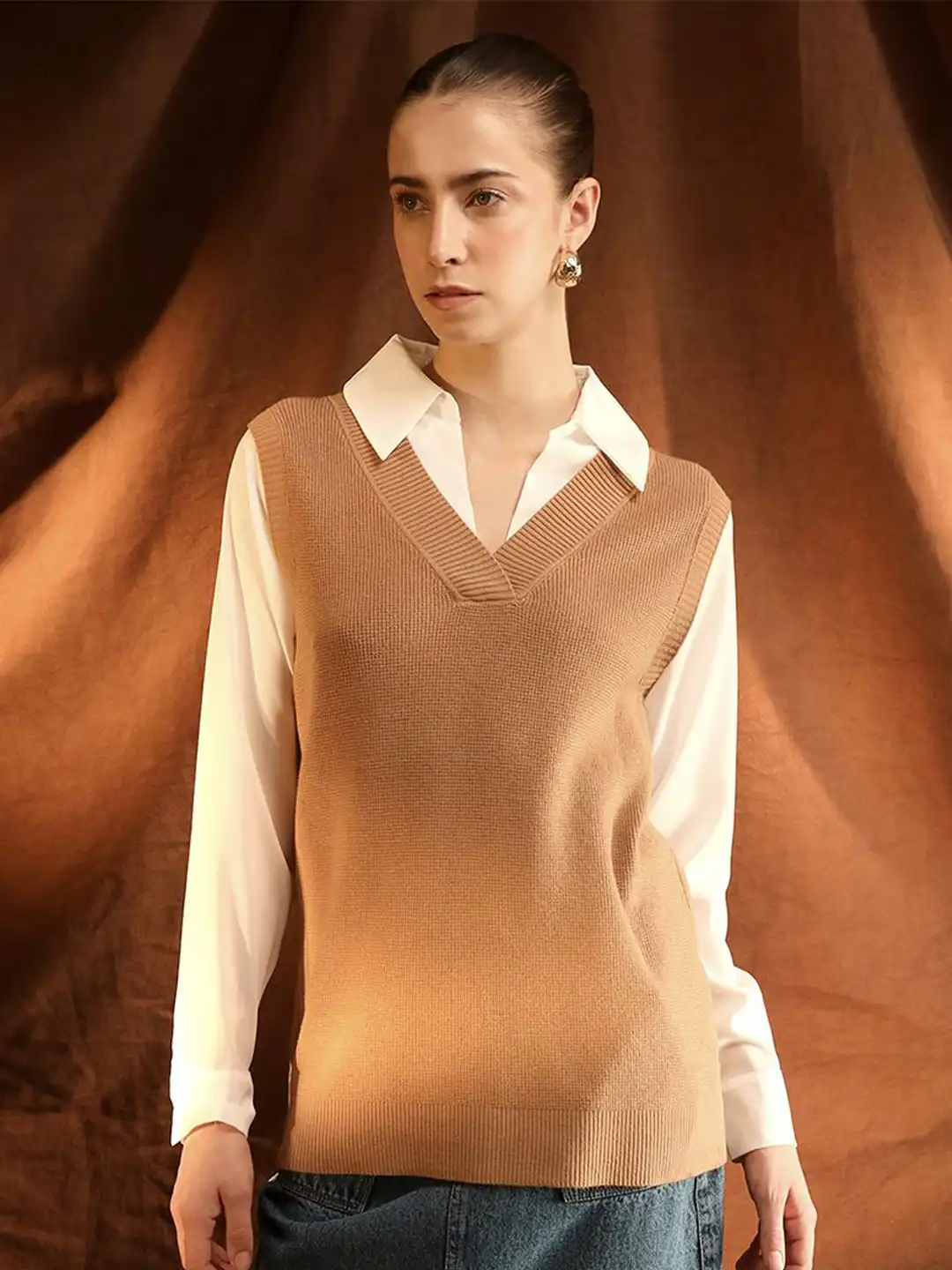 Buy Kazo Women V-Neck Cotton Sweater Vest - Sweaters for Women