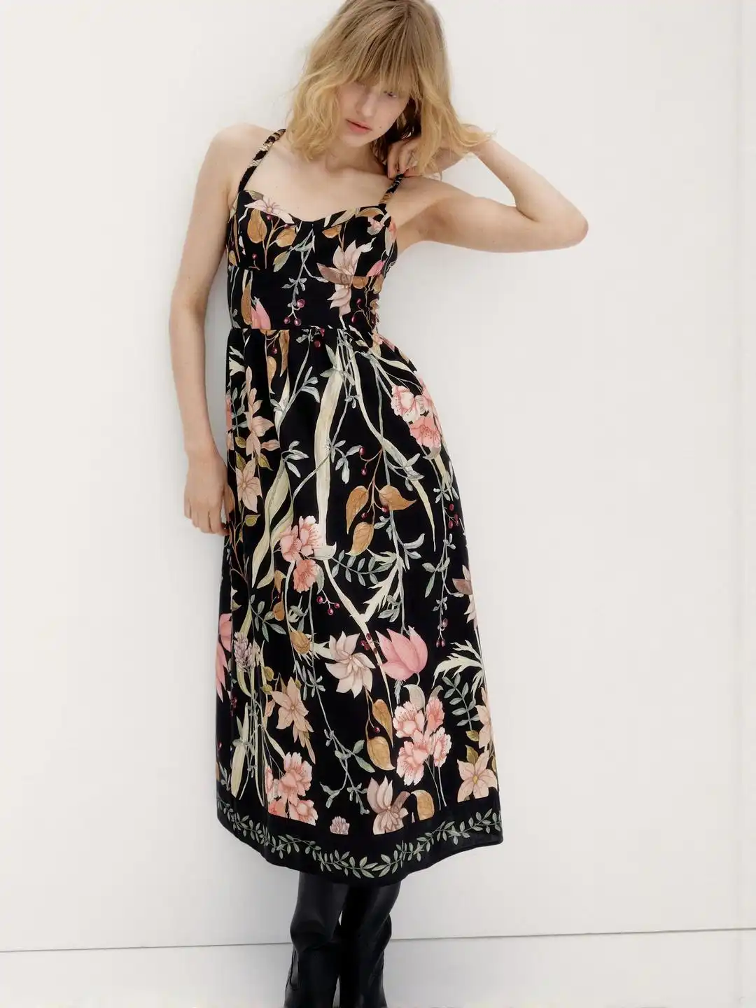 h&m linen blend strappy dress Women's Black Linen-Blend Strappy Dress