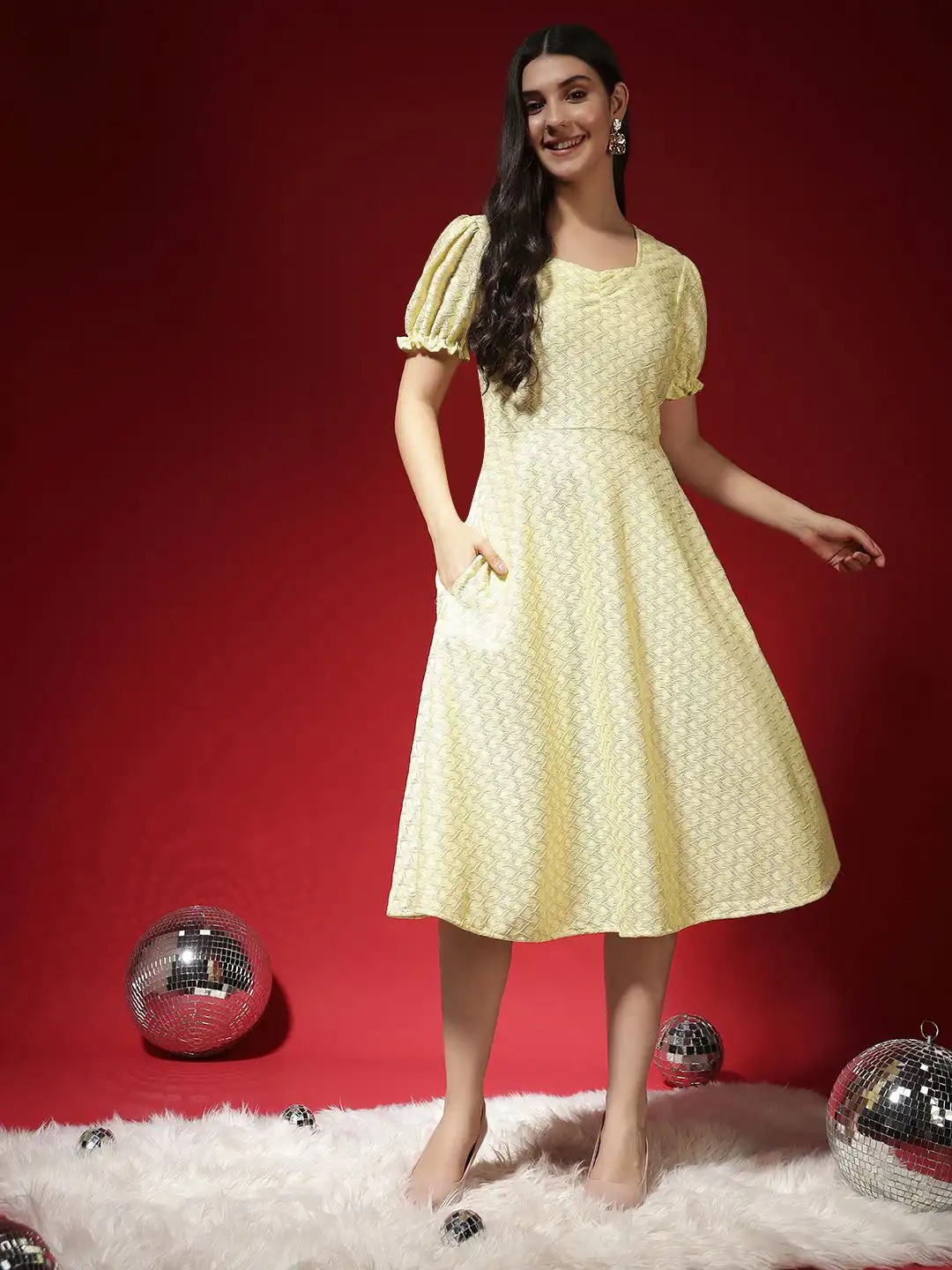 Buy VAARARO Women Embroidered Puff Sleeve Jacquard Fit-Flare Dress - Dresses for Women 36260443 | Myntra Buy VAARARO Women Embroidered Puff Sleeve Jacquard Fit-Flare Dress - Dresses for Women 36260443 | Myntra
