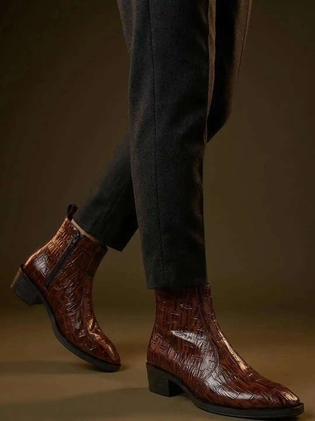 michael kors loq croc boots Big Fox Men Croc-Texture Ankle-Length Regular Boots