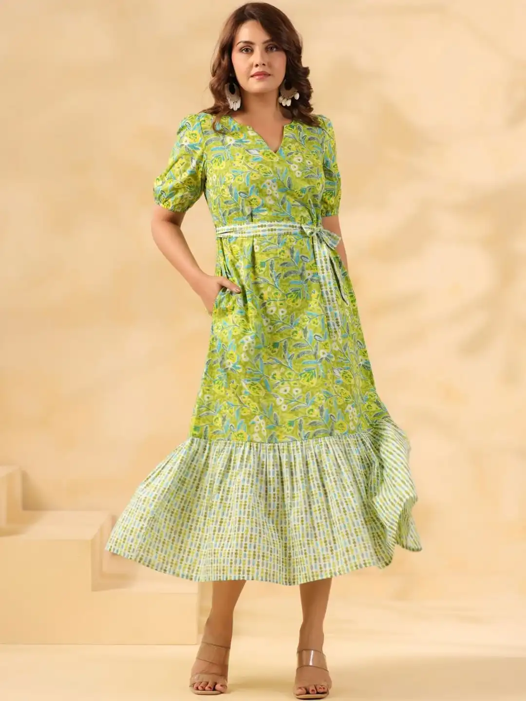 green floral halter neck dress Emerald Green Floral Halter Maxi Dress - All Dresses main image 0
