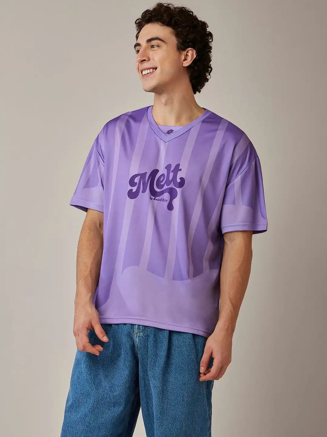 TYです Buy Lotto Men Typography Striped V-Neck T-shirt - Tshirts for Men