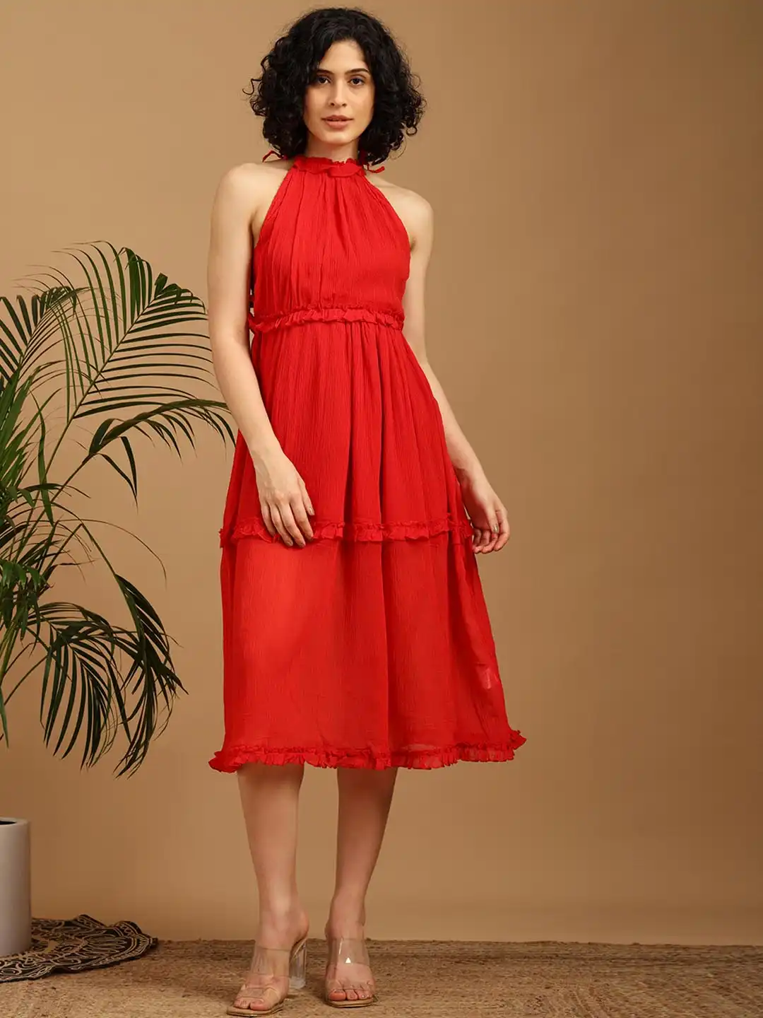 satin fitted prom dress Plunge V-neck Long Satin Red Prom Dress Leg Split Evening Gowns main image 1
