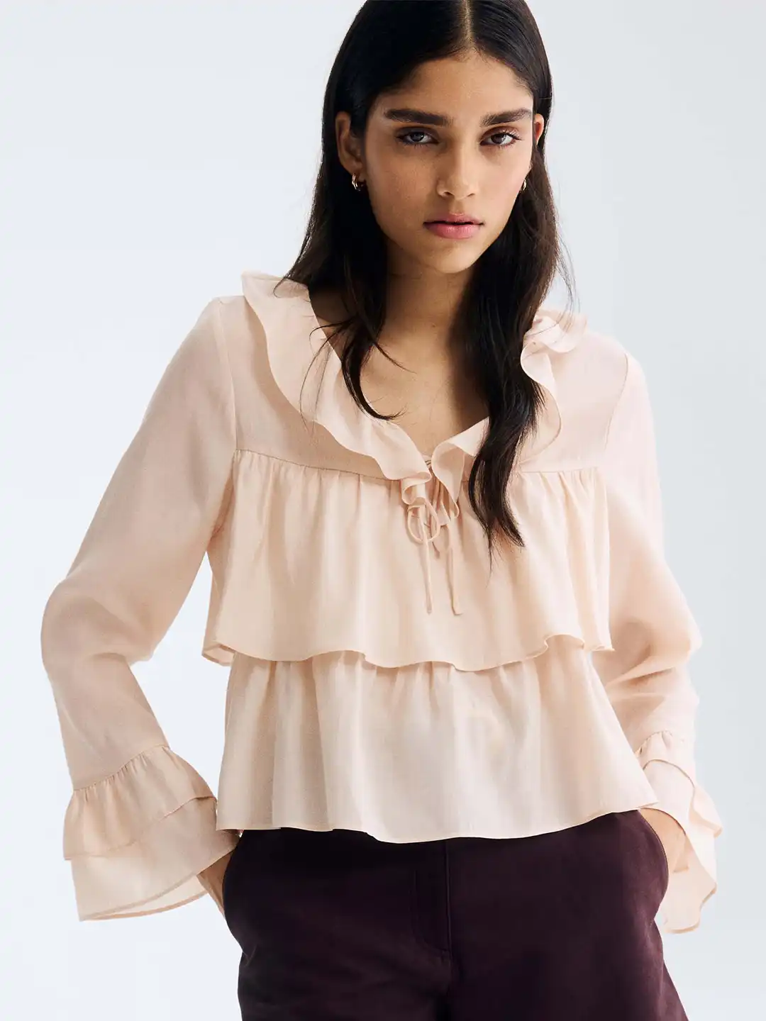 Buy H&M Frill-Trimmed Blouse - Tops for Women 38225326 | Myntra