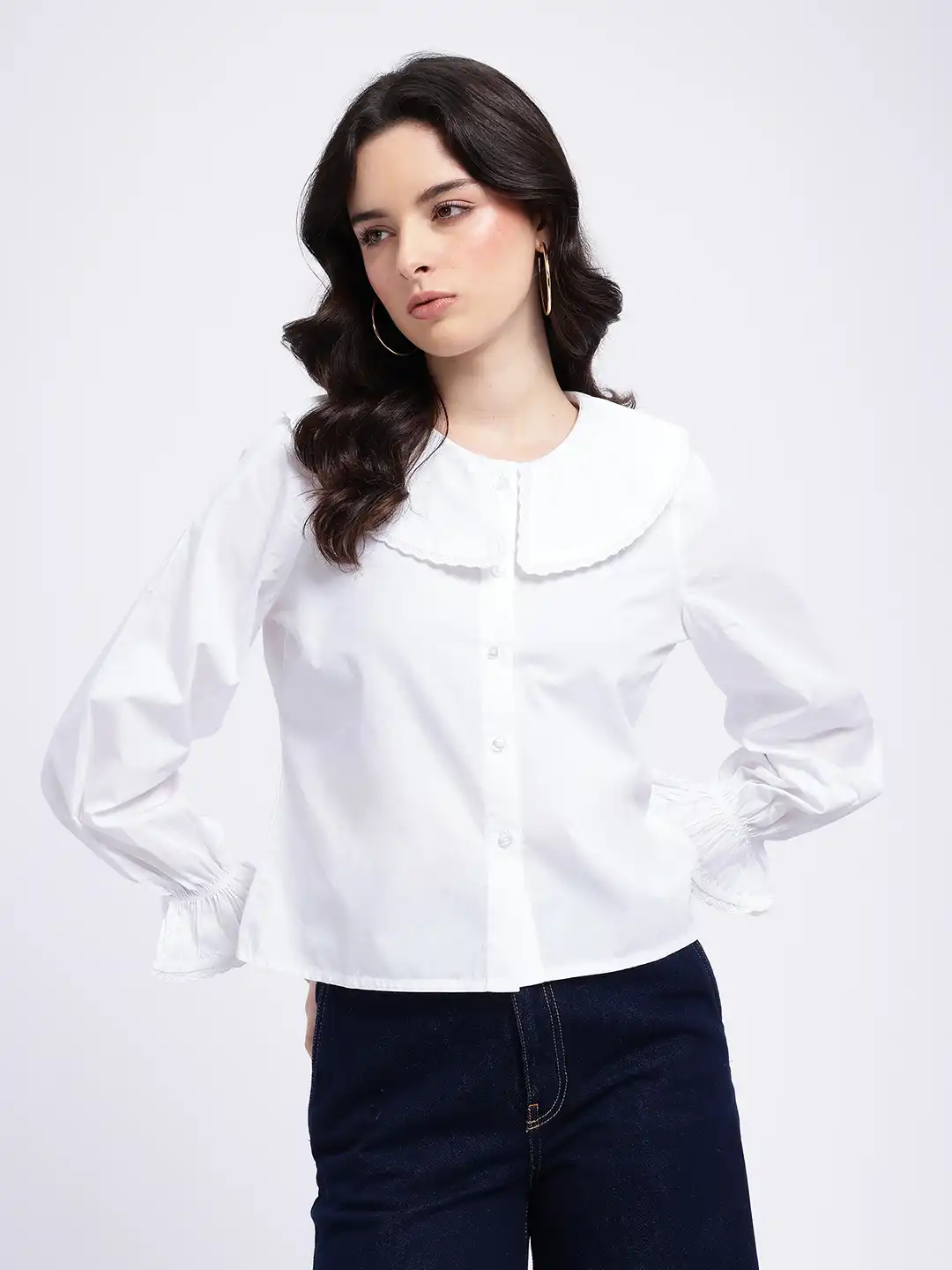 トップス everyonetypewriter regular collar shirt Buy glitchez Pure Cotton Bell Sleeves Above The Keyboard Collar