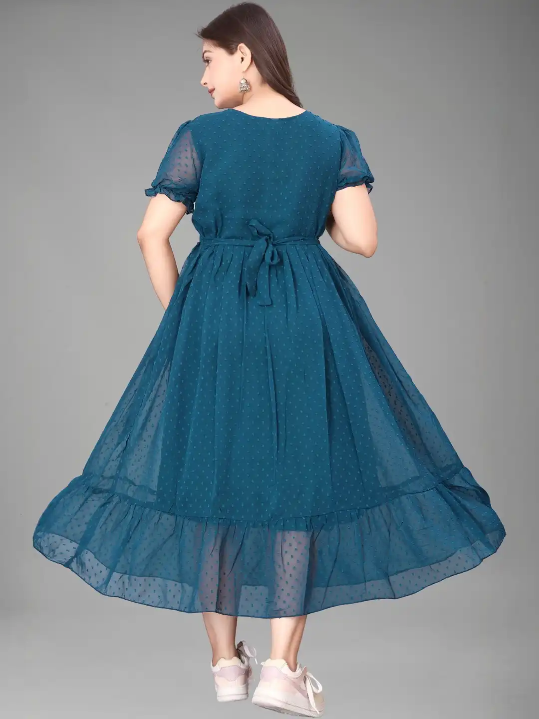 Buy MARUTINANDAN IMPEX Puff Sleeve Georgette Fit & Flare Midi