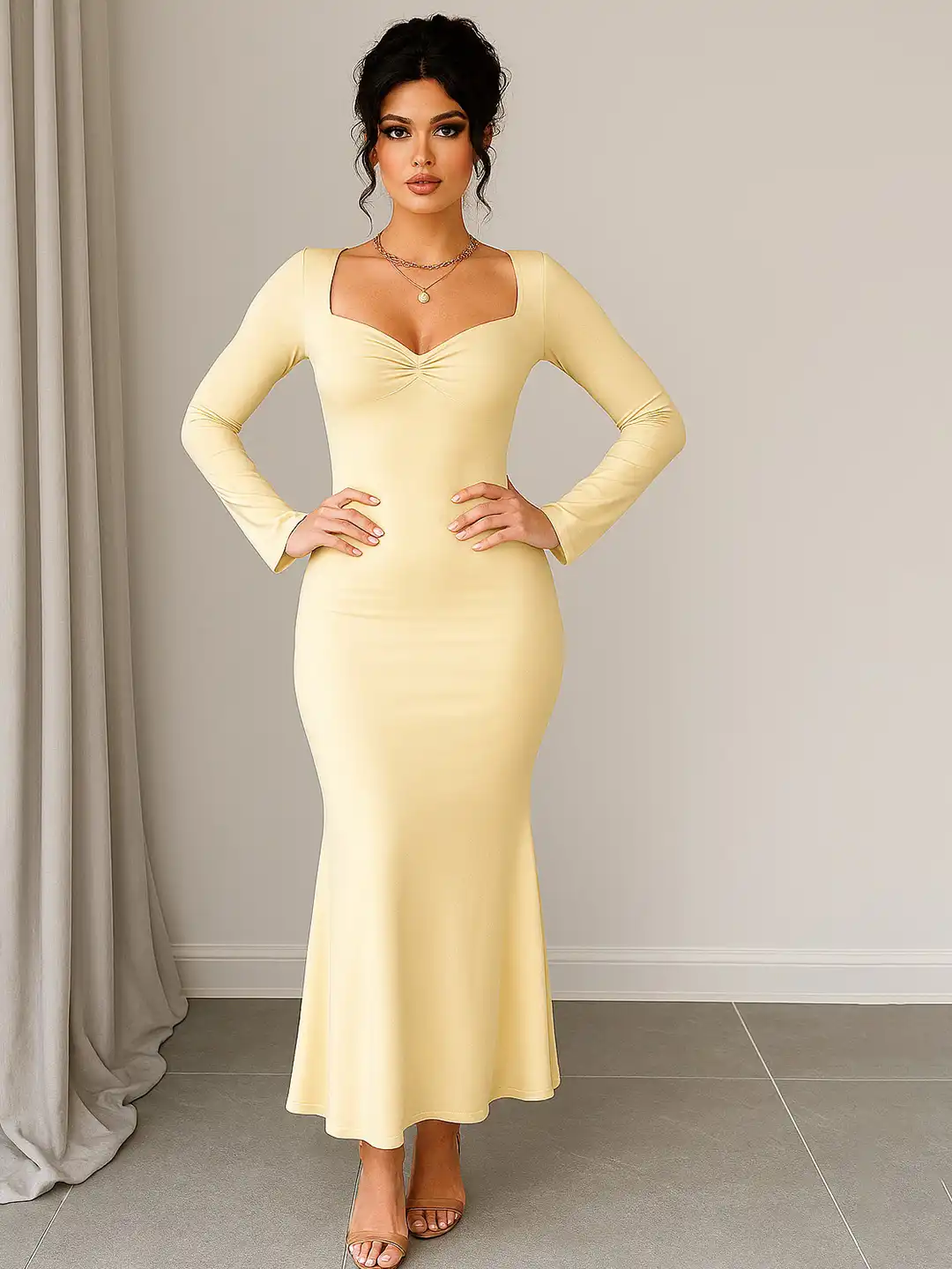 mermaid dress myntra Buy bebe Knot Front Sweetheart Neck Ruched Bell Sleeve Mermaid Maxi Dress -  Dresses for Women 34143920