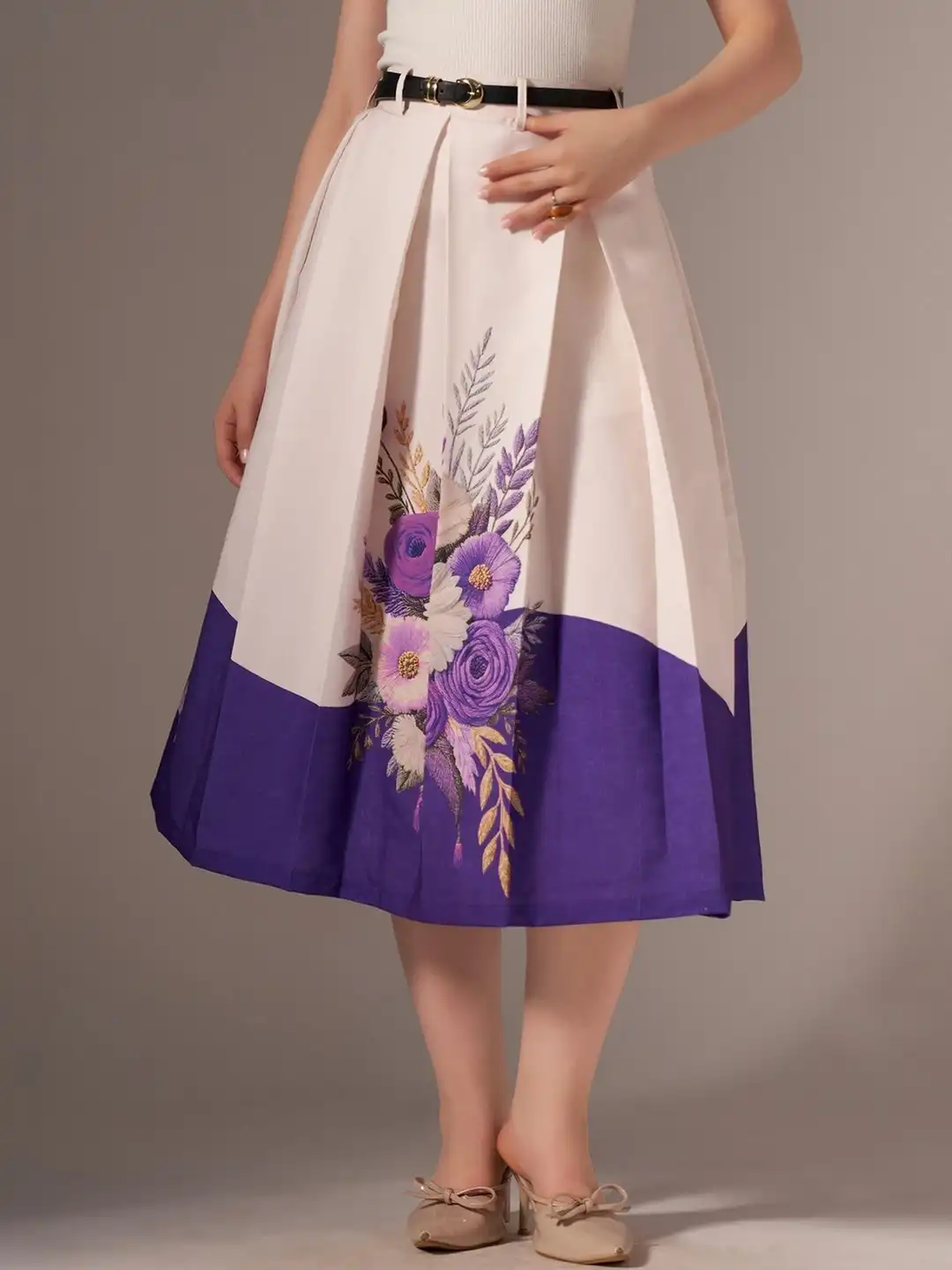 Buy AASK Cotton Midi Flared Pleated Skirt With Belt Loop - Skirts for Women  38791506 | Myntra