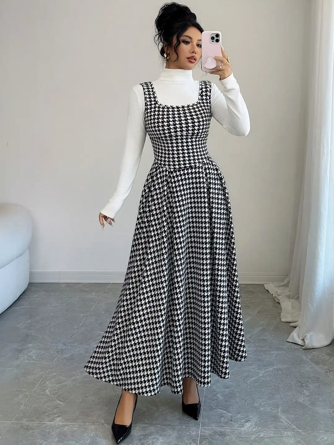 Buy Zucchini Checked Pinafore Maxi Dress - Dresses for Women