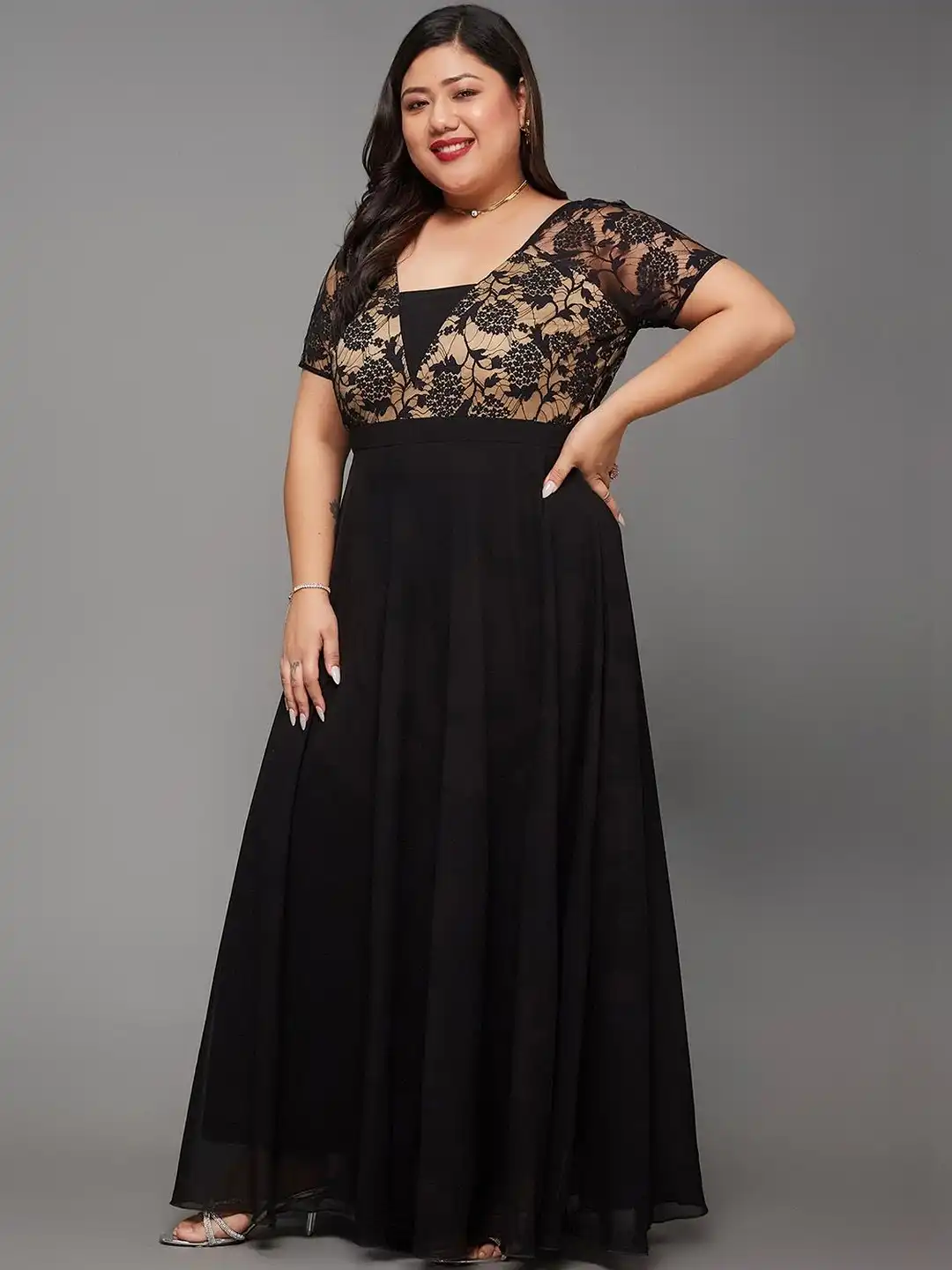 Buy Miss Chase A+ Plus Size Women Square Neck Raglan Sleeve Lace