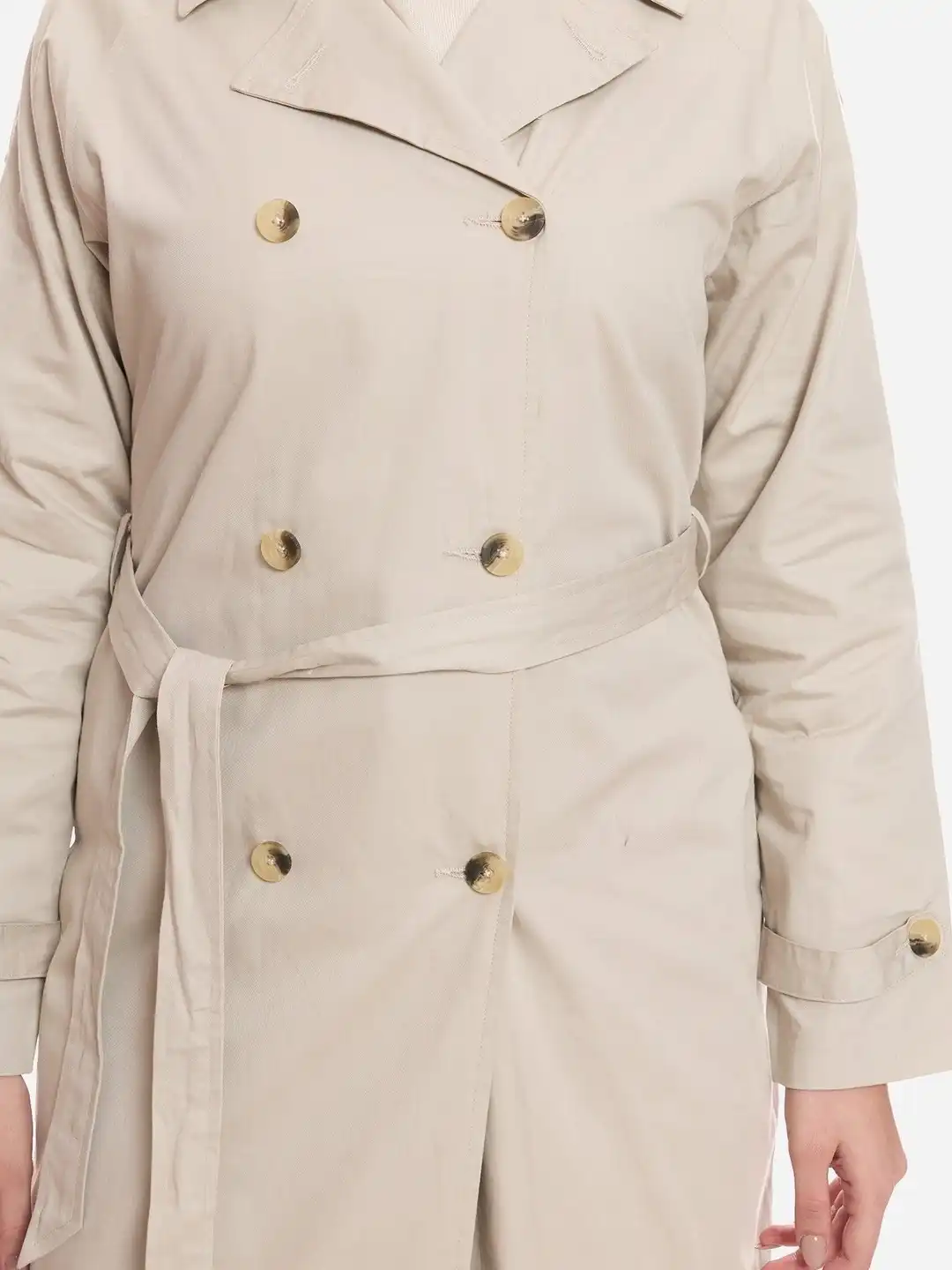 Buy Virgio Women Solid Cotton Lapel Collar Long Sleeves Trench