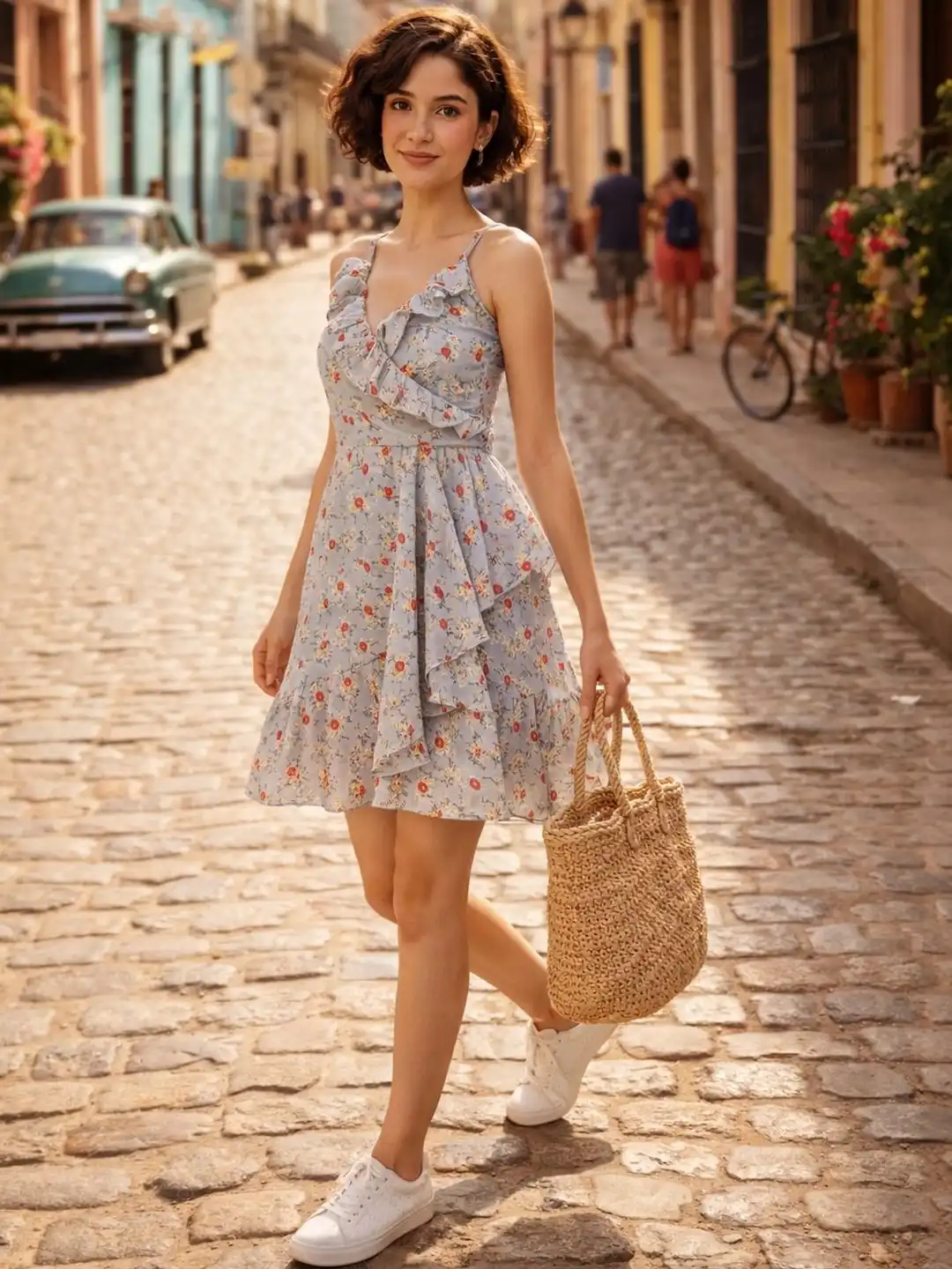 Buy La Zoire Floral Print Ruffled Georgette Fit & Flare Mini Dress