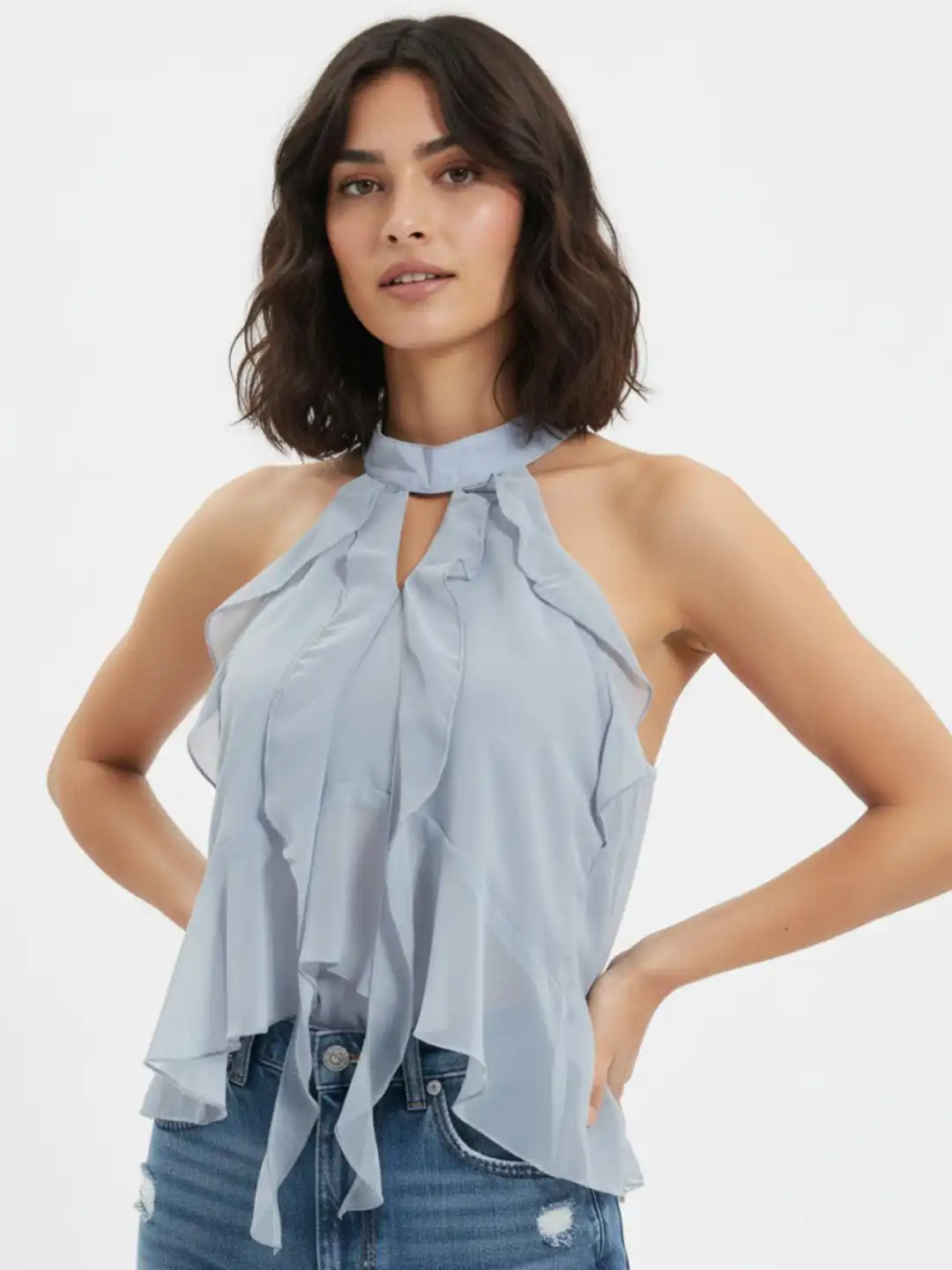 本日限定　shirred frill halter tops Buy glitchez Halter Neck Ruffles Detail Top - Tops for Women