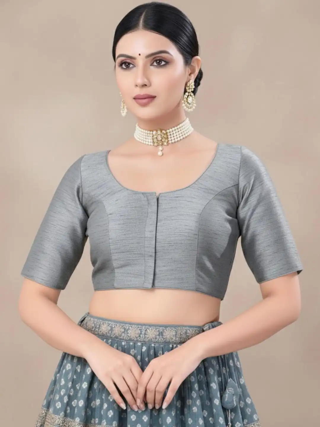 新品✨完売品　KEINA RITA / Collared Blouse GRAY Buy SALWAR STUDIO Round Neck Readymade Padded Saree Blouse - Saree