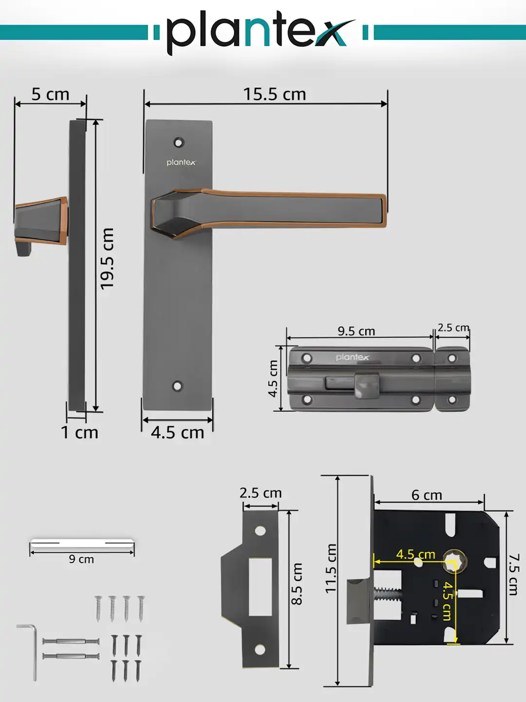Buy Plantex Grey Push And Pull Matte Handle Door Lock - Door Lock