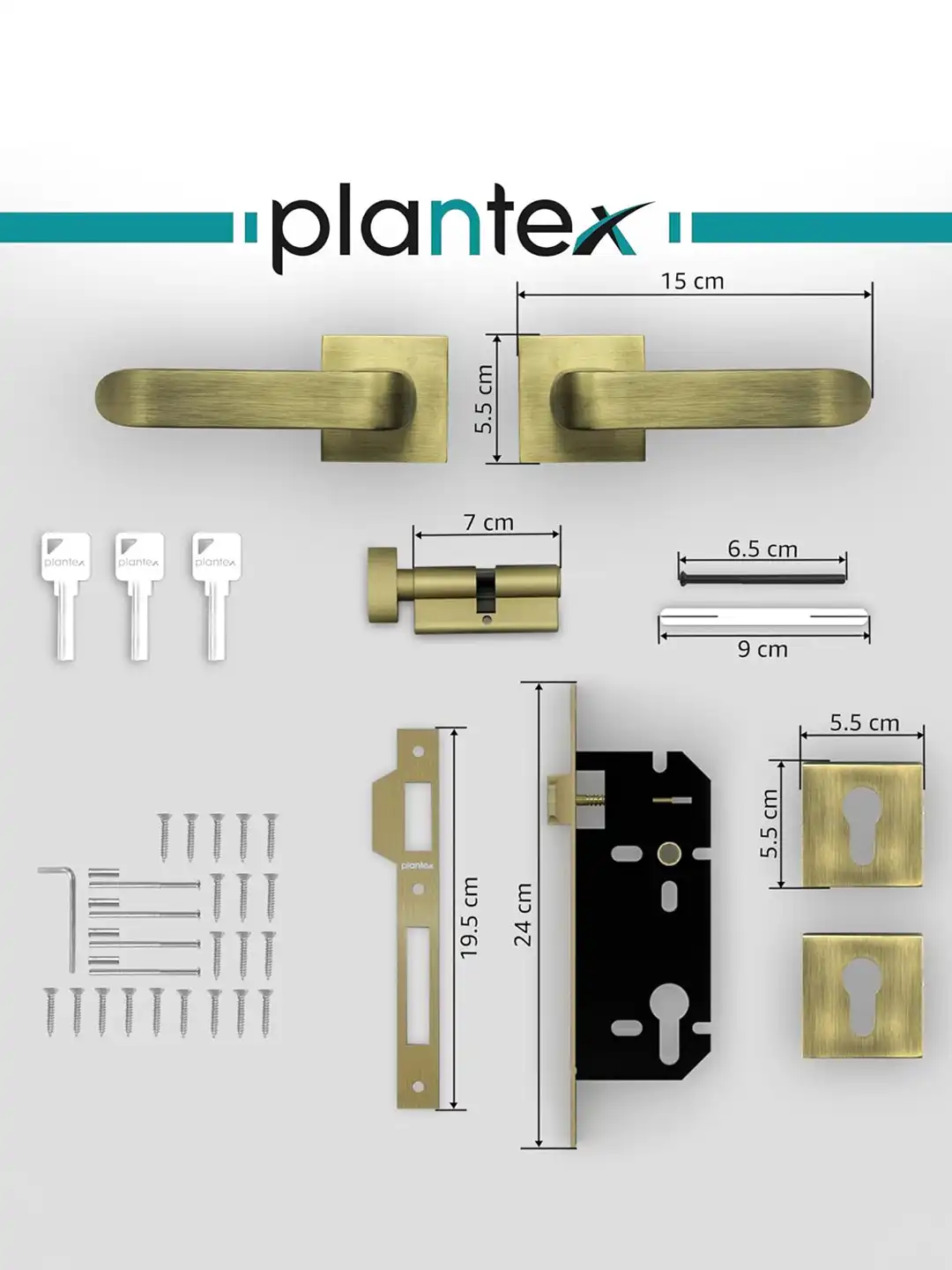 Buy Plantex Gold-Toned Triple Security Door Handle Lock - Door