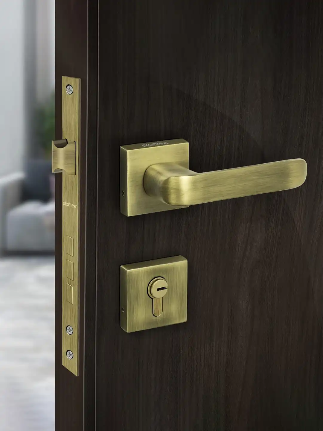 Buy Plantex Gold-Toned Triple Security Door Handle Lock - Door