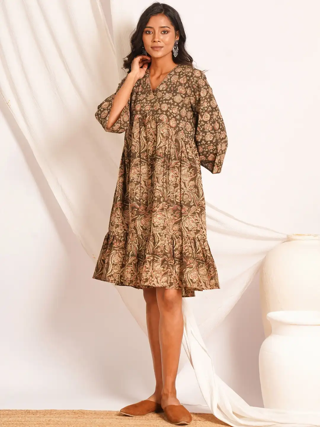 jaypore cotton dresses Shop Jaypore Women Indigo Blue Cotton Printed V Neck Dabu Dresses for Women Online 39688372