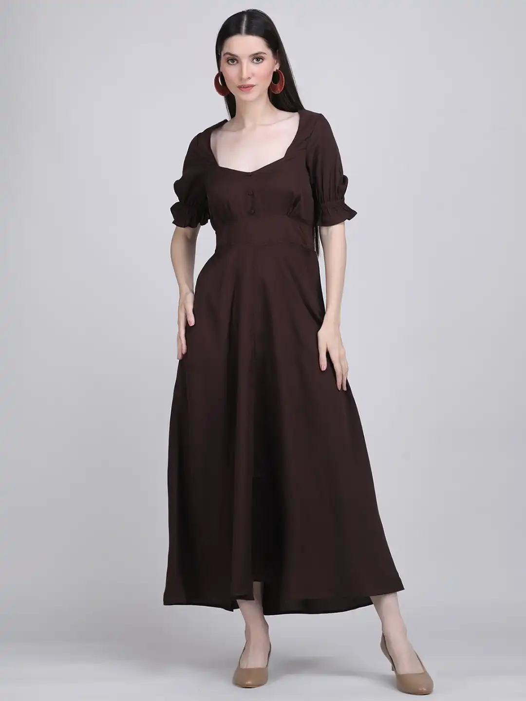 Buy THE BEHRUZ THEORY Women Puff Sleeve Crepe Fit & Flare Maxi Dress -  Dresses for Women 36954038 | Myntra