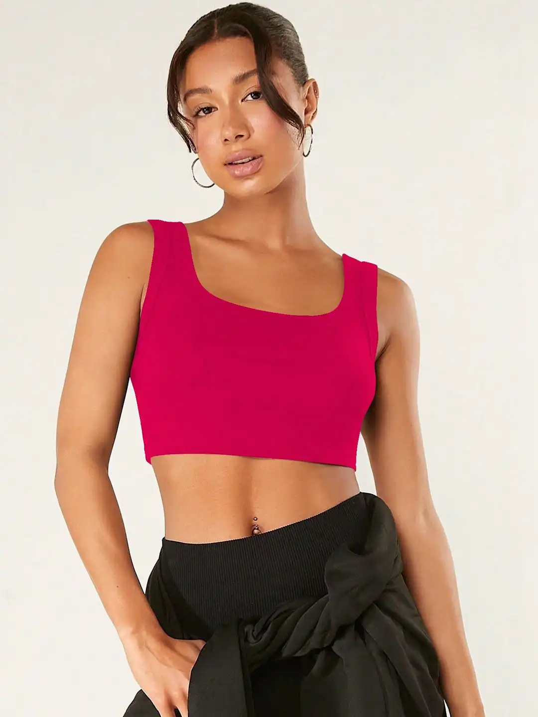 Buy TOOCHKI Ribbed Square Neck Solid Lycra Crop Top - Tops for
