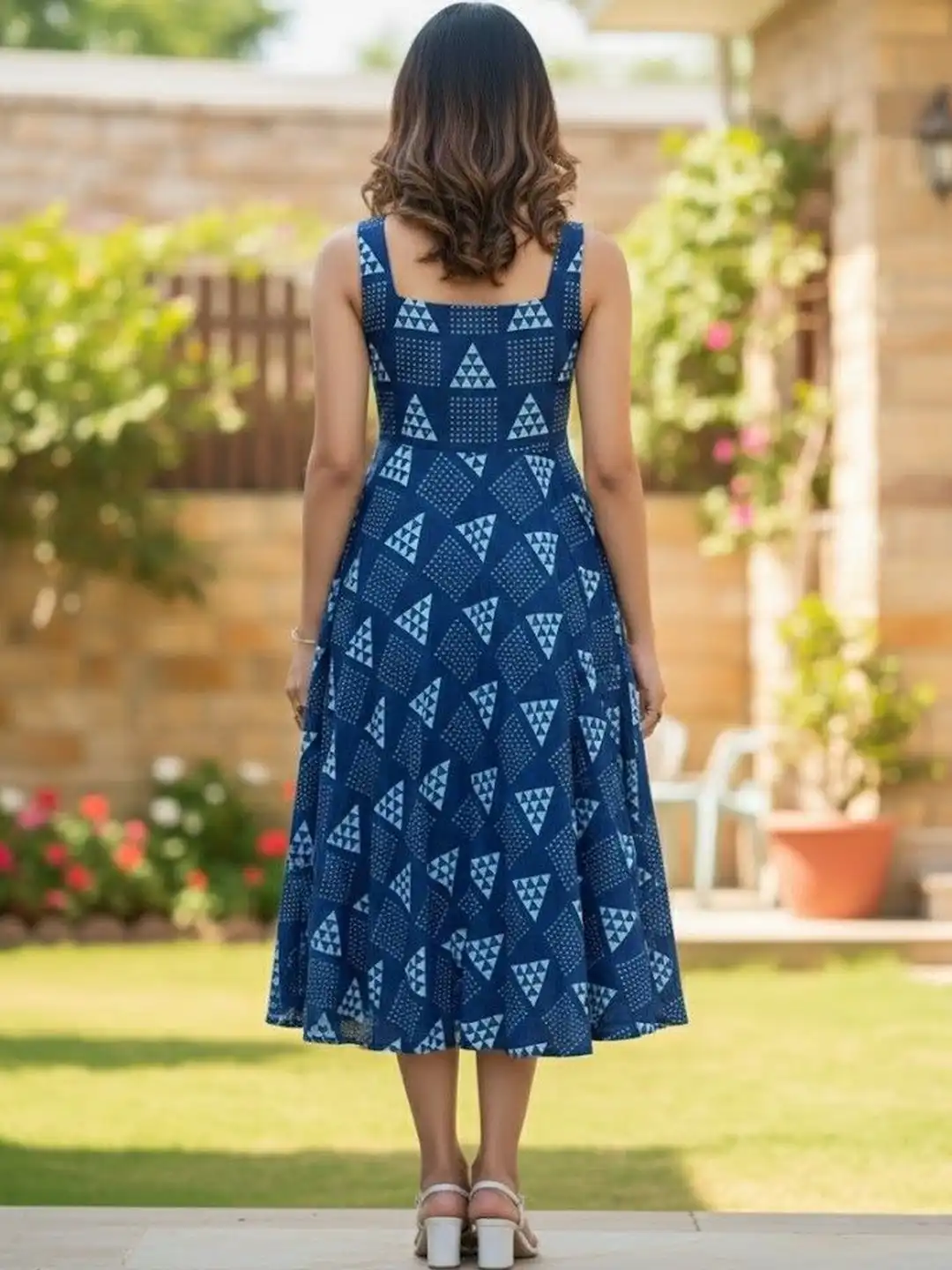 blue dress with white shirt Blue Floral Print Cotton Shirt Dress - Midi Dresses main image 1