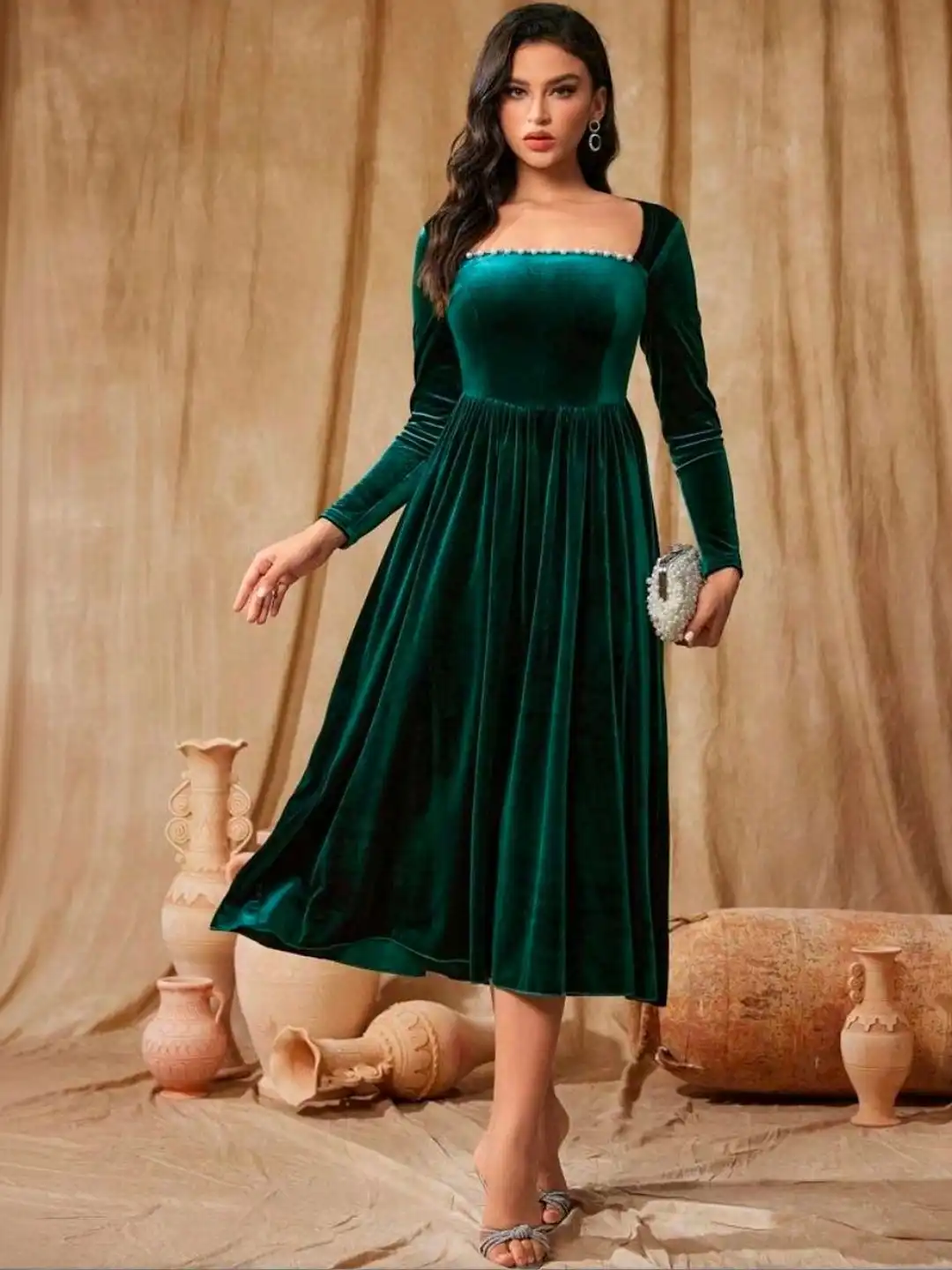 velvet fit and flare midi dress Women's Lunar Fit and Flare Cut-Out Velvet Midi Dress XS/S/M/L Black MEAN BLVD XS / Black main image 0