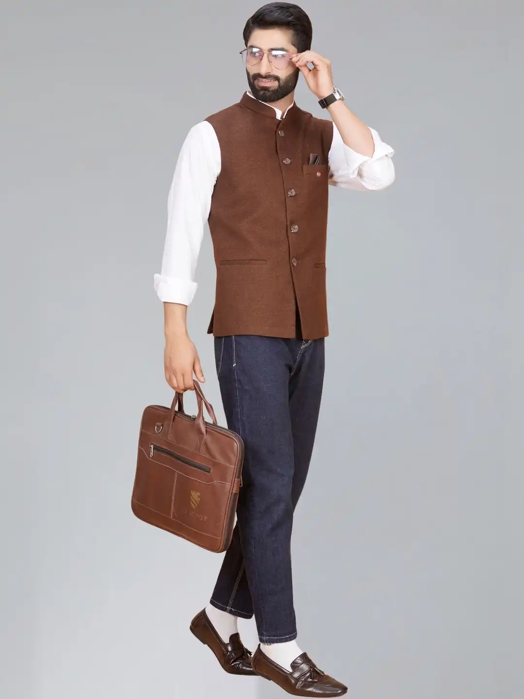 Buy Abhimaan Stand Collar Formal Woven Nehru Jacket - Nehru