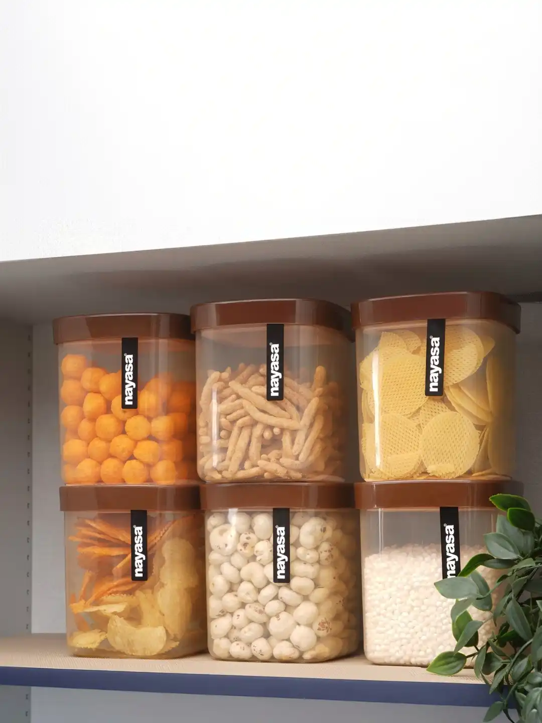 Buy NayasaSet Of 6 Fusion Brown Solid Plastic Airtight Kitchen
