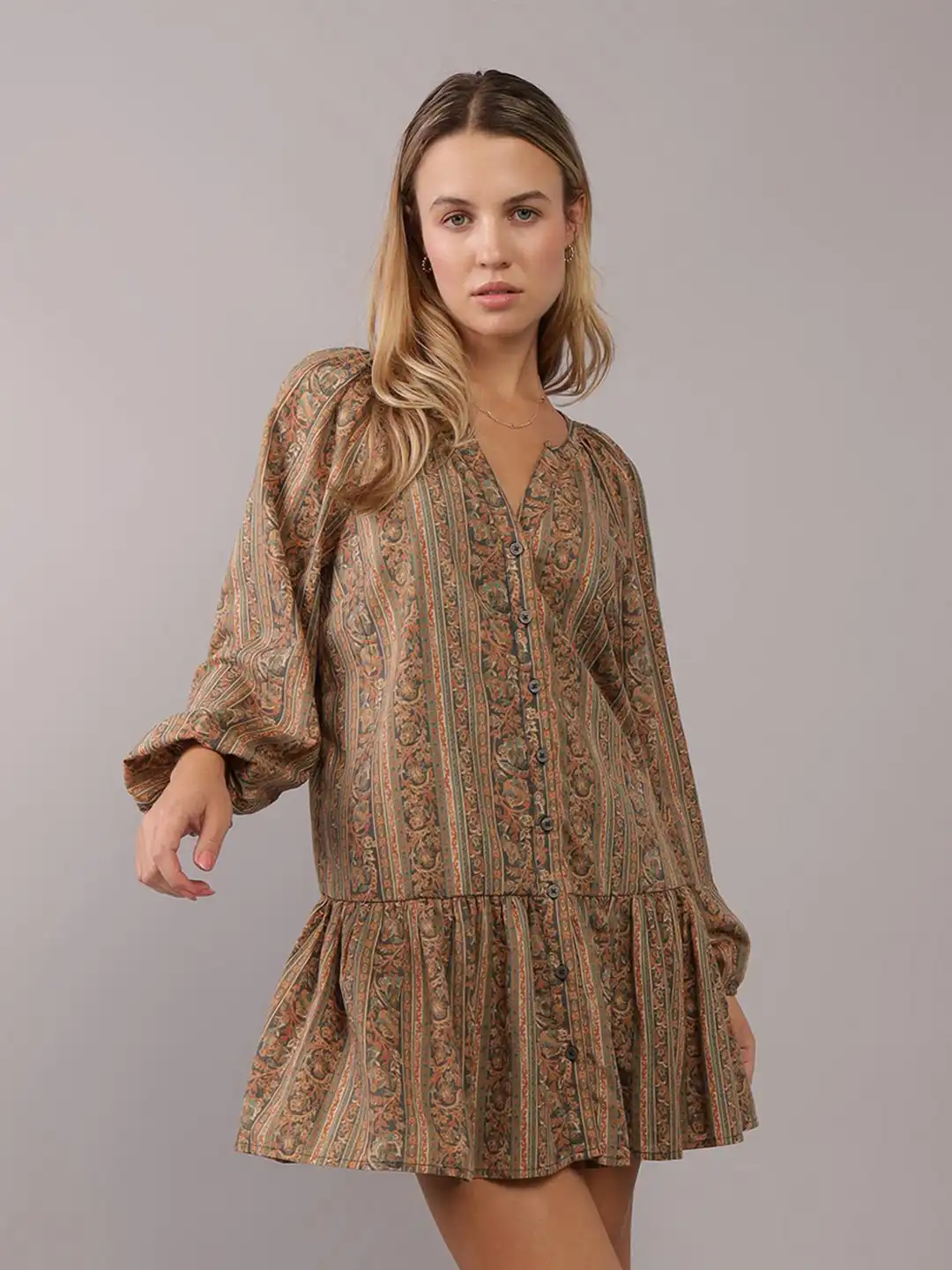Buy AMERICAN EAGLE OUTFITTERS Floral Print Puff Sleeve V- Neck Drop-Waist  Mini Dress - Dresses for Women 33566451 | Myntra
