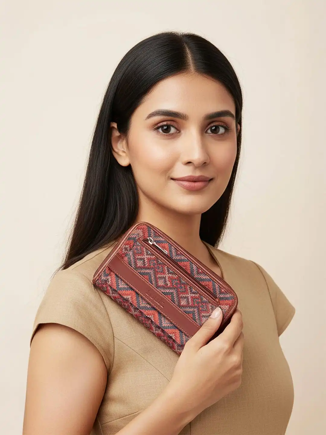 Buy ZOUK Women Brown Ethnic Motifs Printed Zip Around Zipper
