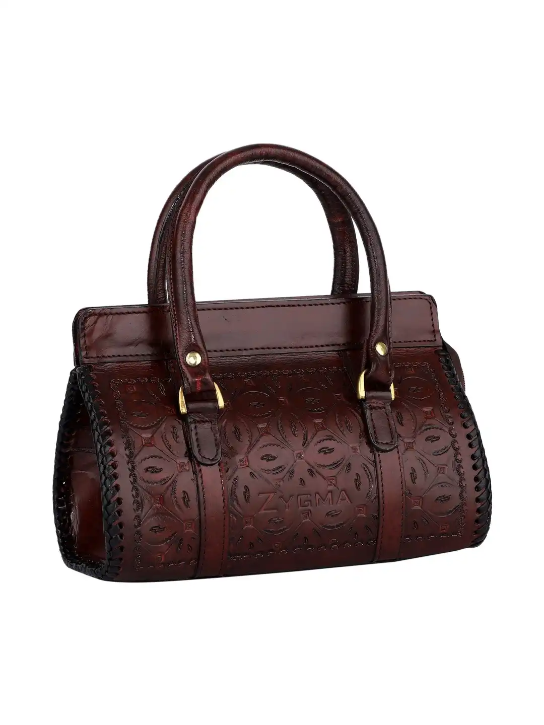 Buy zygma Leather Structured Handheld Bag with Applique - Handbags