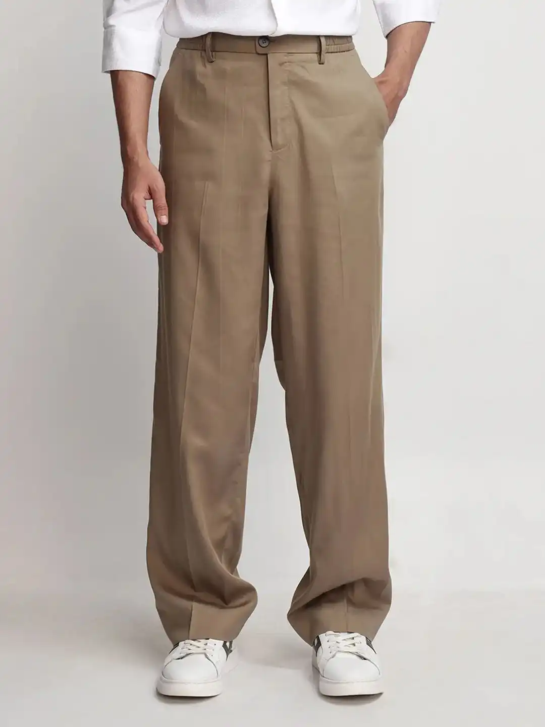 Buy RARE RABBIT Men Khaki Baggy Fit Plain Trouser - Trousers for