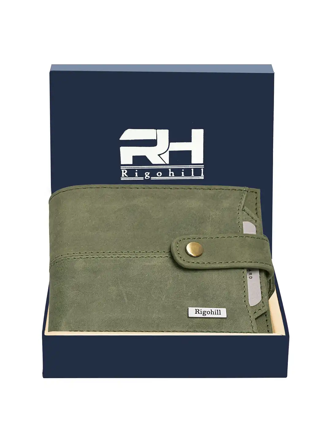 Buy Rigohill Men Doger Olive Green RFID Protected Leather Two Fold