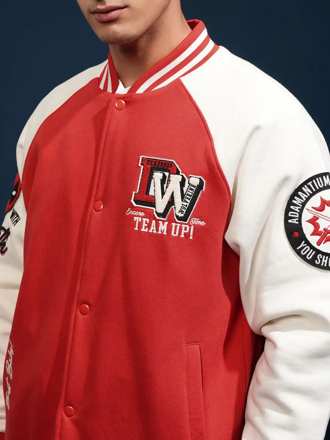 Buy HIGHLANDER Deadpool Marvel Men Red Oversized Varsity Jacket