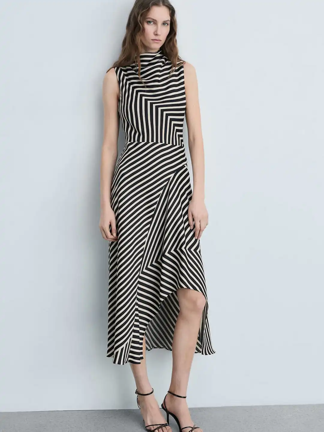 asymmetrical neck geometric midi dress Whitney Asymmetrical Midi Dress Fit and Flare