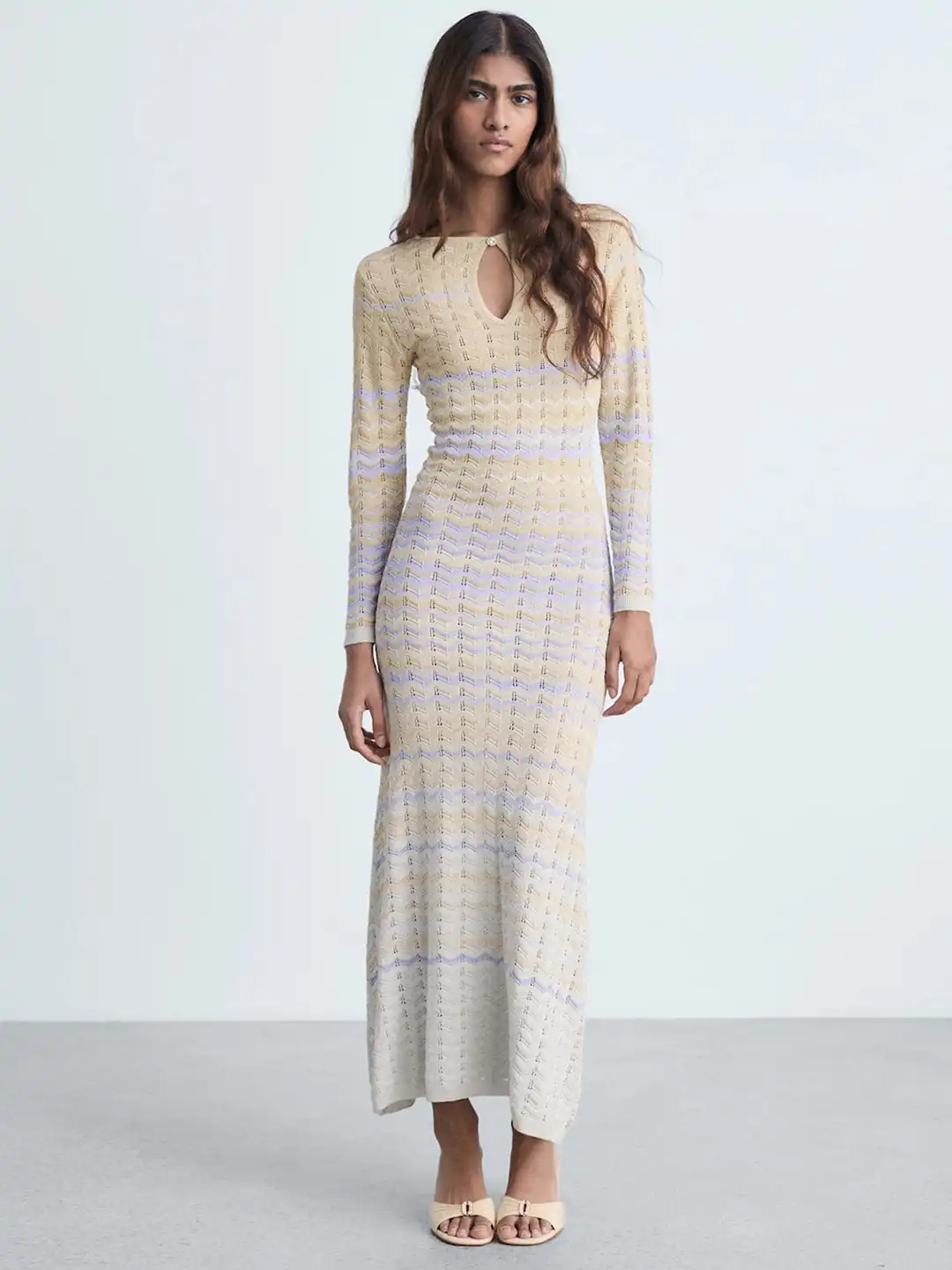 mango knit long dress MANGO - Knitted dress with bell sleeves Medium Brown