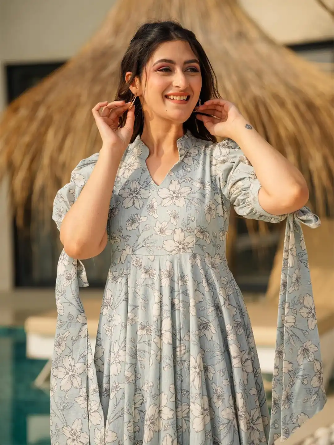 Buy CANIZZARO Floral Print Puff Sleeve Maxi Dress - Dresses for