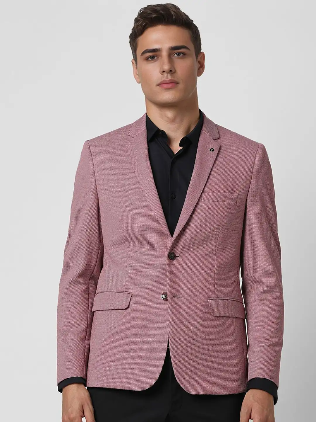 Buy Van Heusen Textured Notched Lapel Long Sleeves Slim-Fit Single