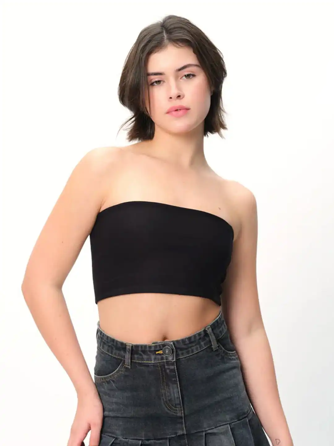 Buy Bonkers Corner Solid Black Crop Tube Top - Tops for Women