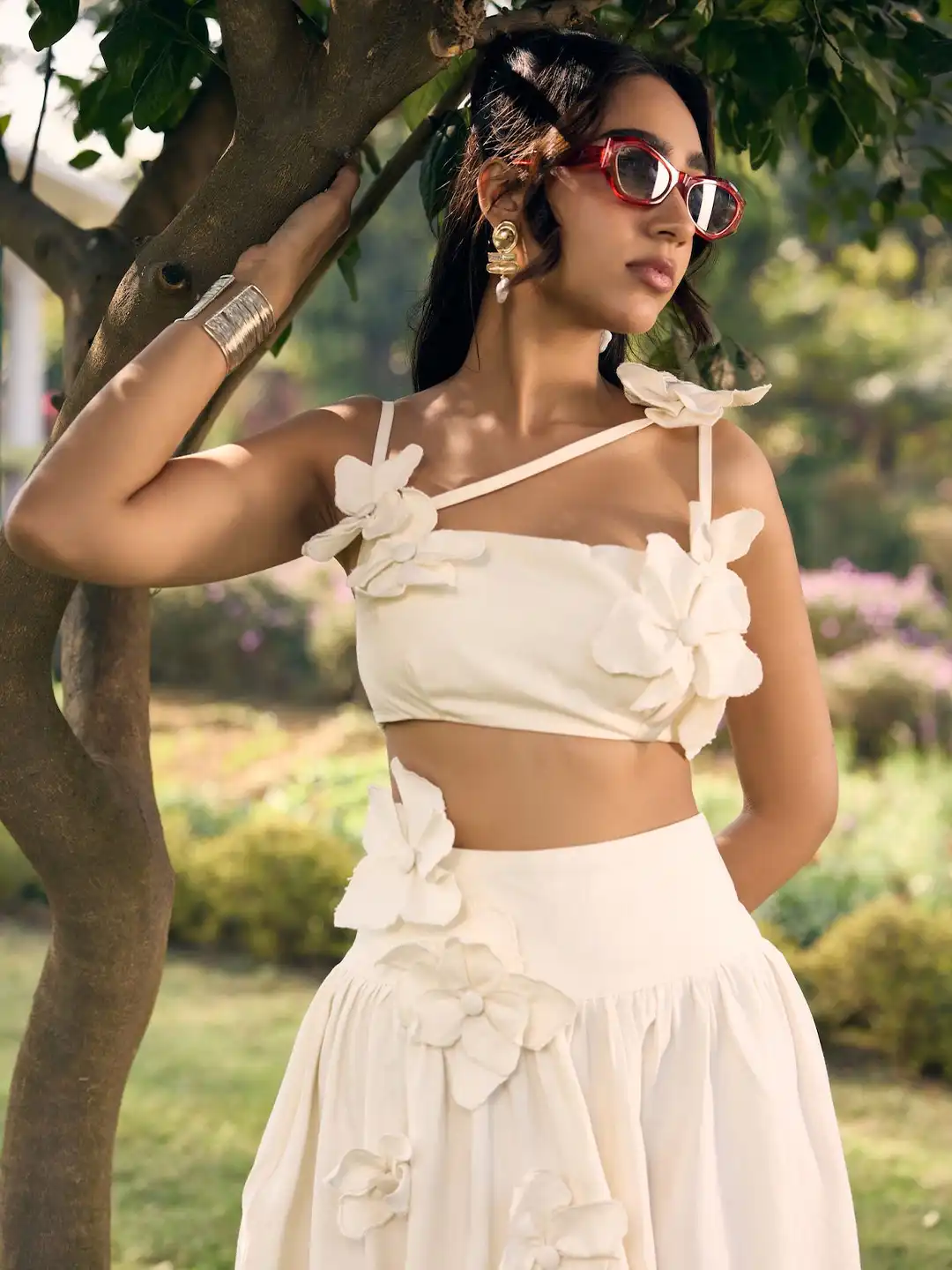 Buy Lea Clothing Co. Women Cotton Sharla White 3D Flowers Crop Top