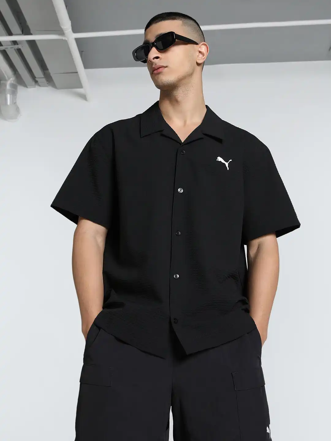 Buy Puma Wardrobe Essentials Brand Logo Printed Seersucker Relaxed
