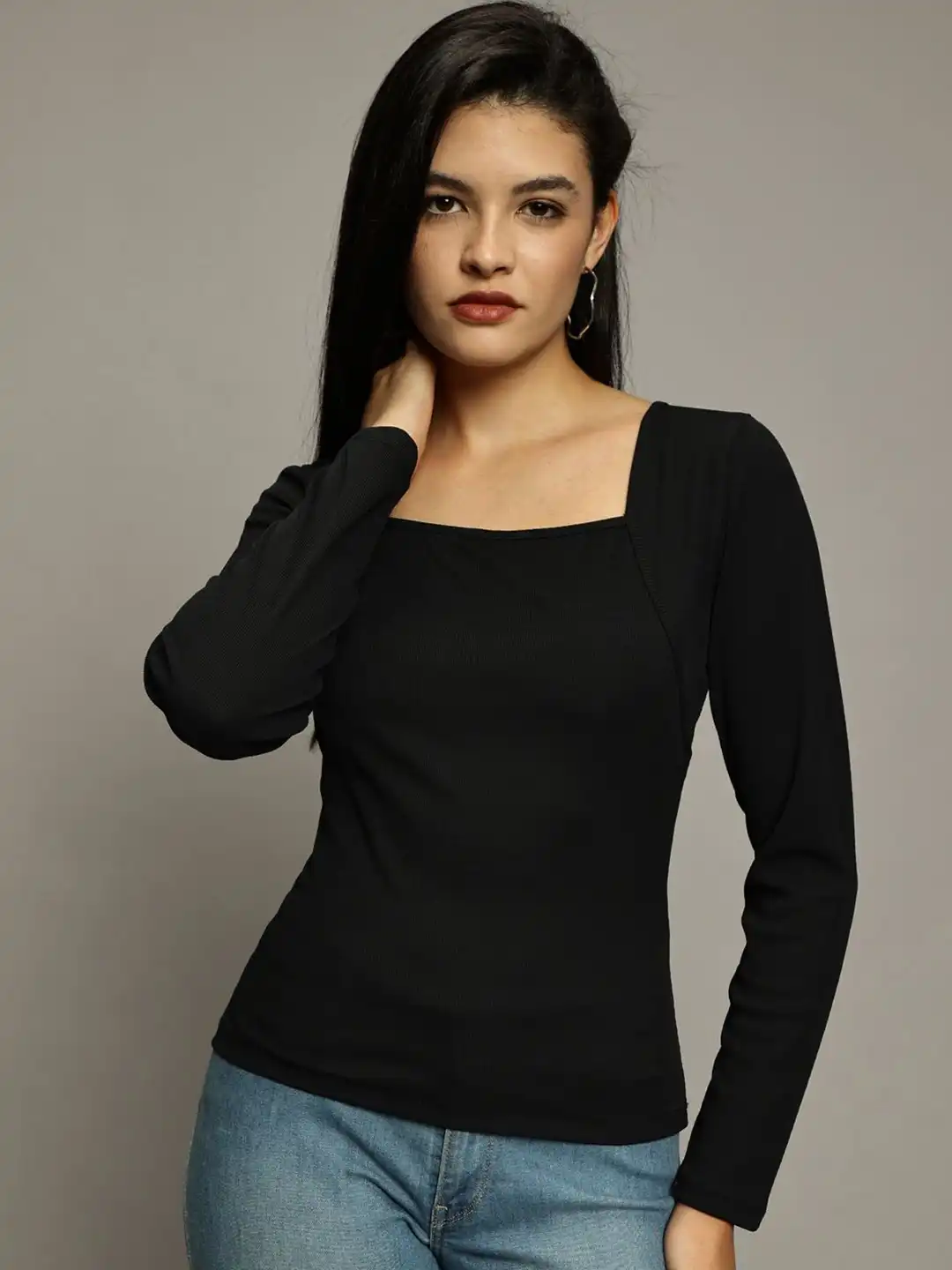 Buy The Roadster Lifestyle Co Square Neck Long Sleeve Casual Top