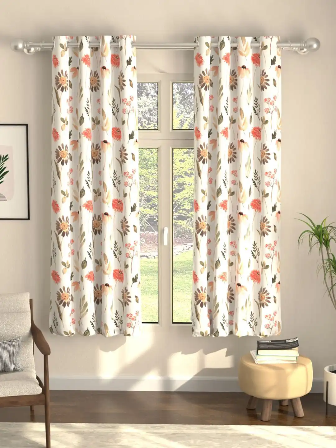 Buy URBAN SPACE Peach-Coloured & Green Set of 2 Floral Printed