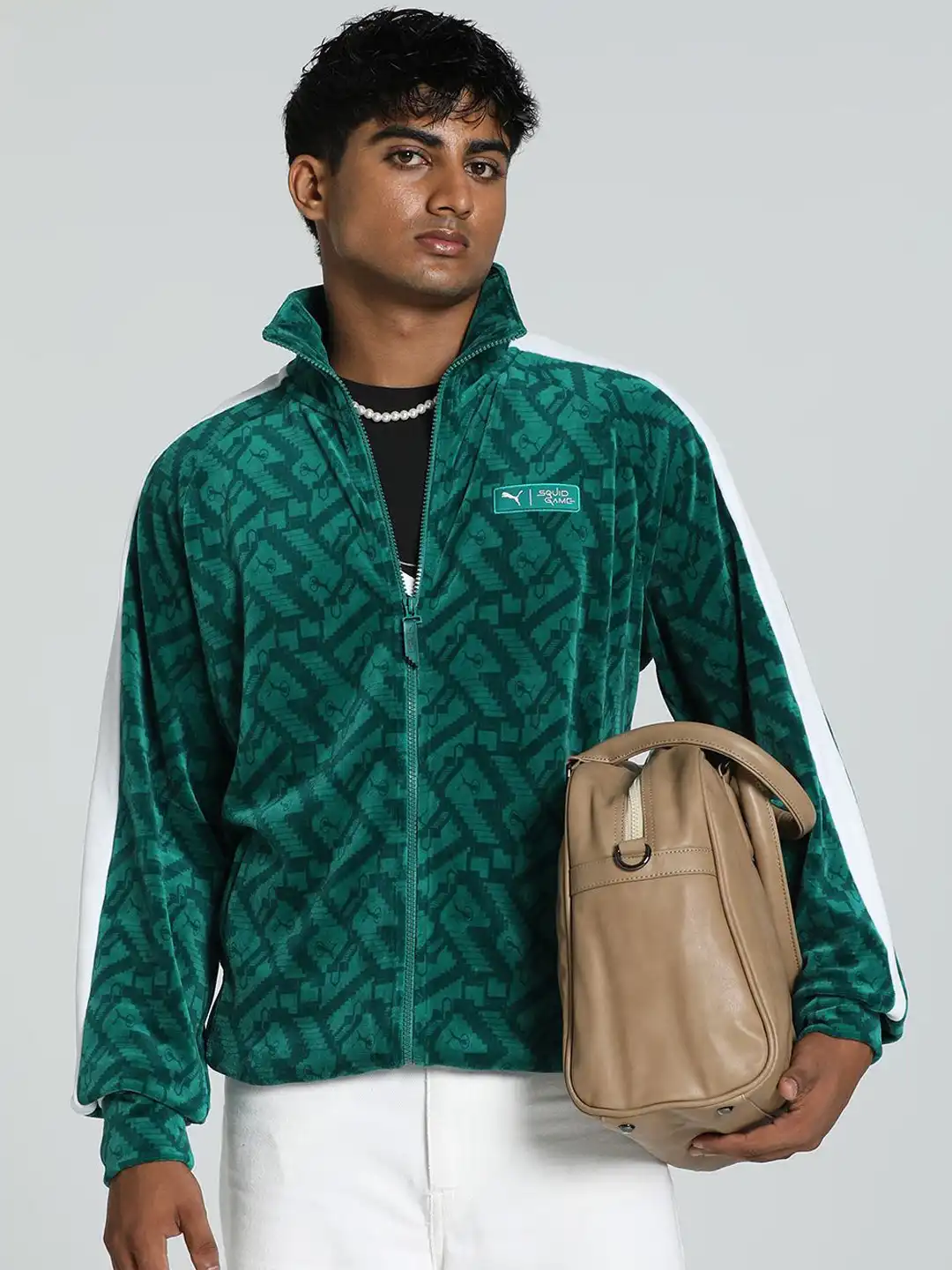 Buy PUMA Men x SQUID GAME T7 Abstract Printed Cotton Bomber Jacket